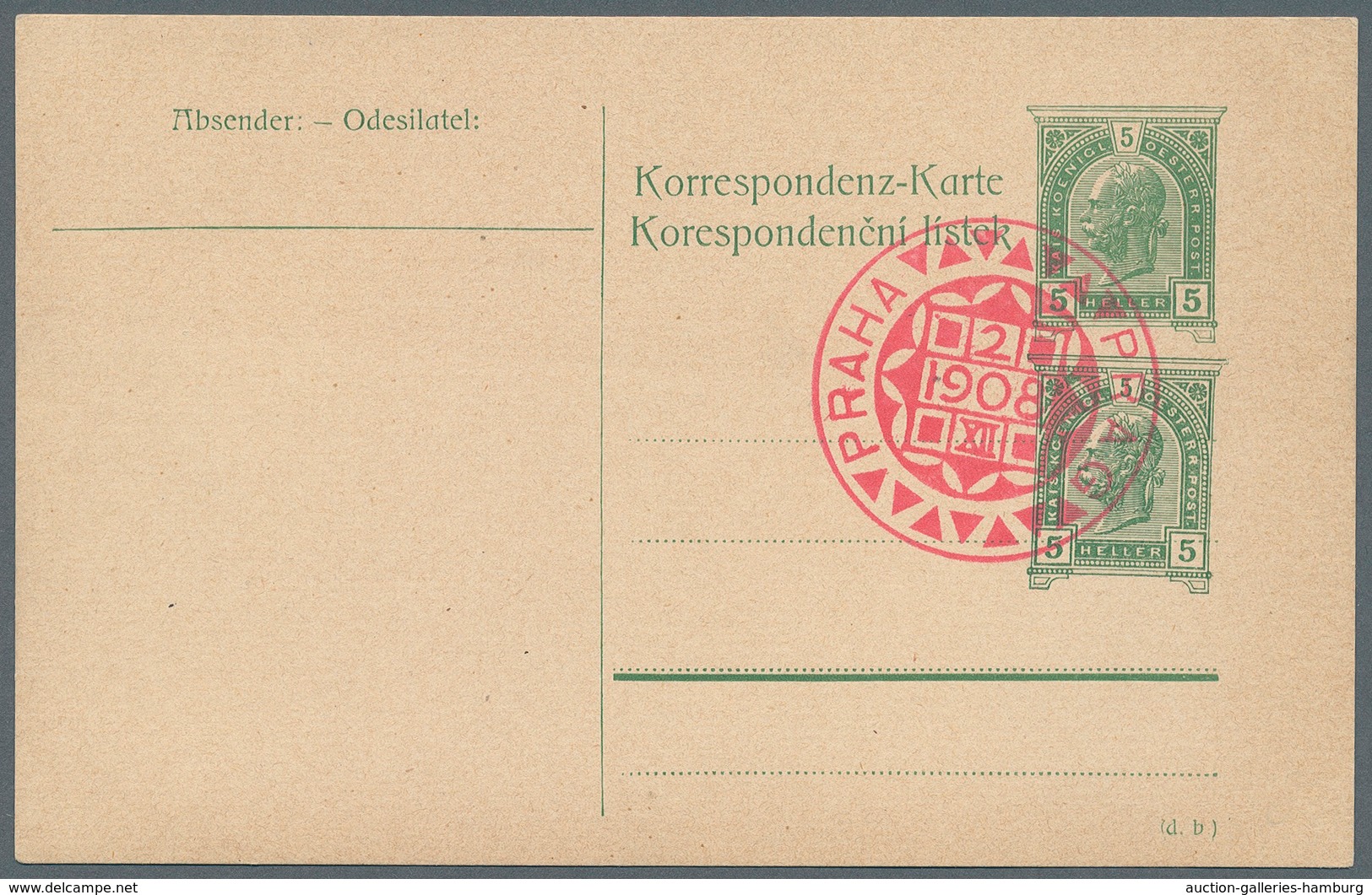 Österreich - Privatganzsachen: 1908 (2.12.), Korrespondenz-Karte 5 H. Grasgrün In Zwei Vesch. Typen - Other & Unclassified