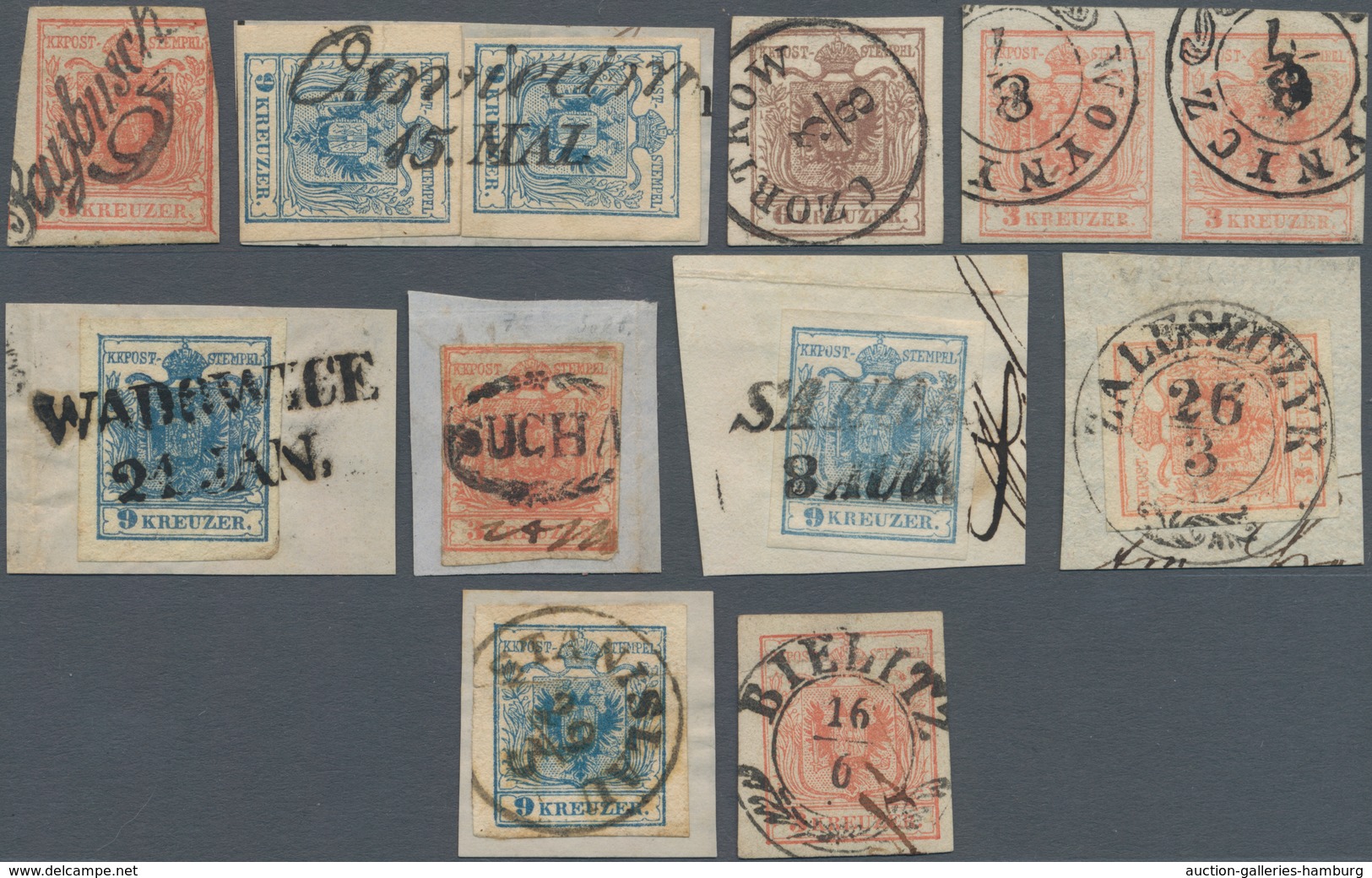 Österreich - Stempel: GALIZIEN, 1850/1857, Attraktives Konvolut Mit 10 Ausgewählten Stempeln Auf Mar - Máquinas Franqueo (EMA)