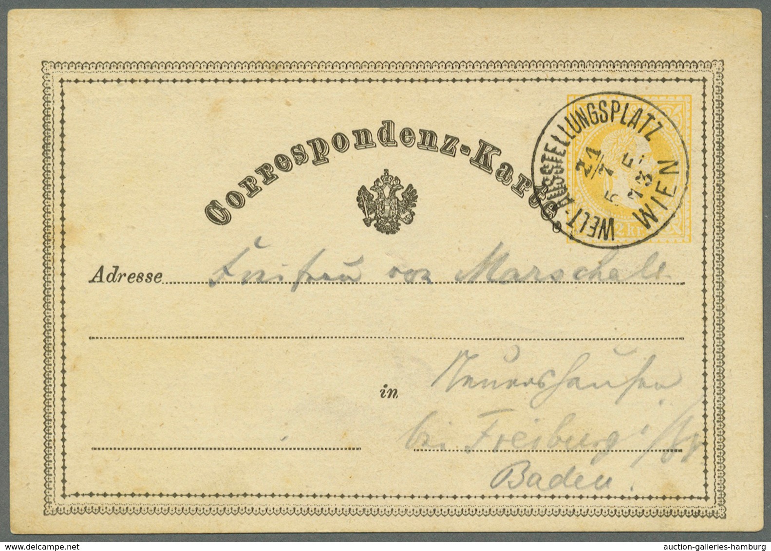 Österreich - Sonderstempel: 1873, Zwei Correspondenz-Karten 2 Kr. Gelb Mit Sonderstempel 'WELT-AUSST - Maschinenstempel (EMA)