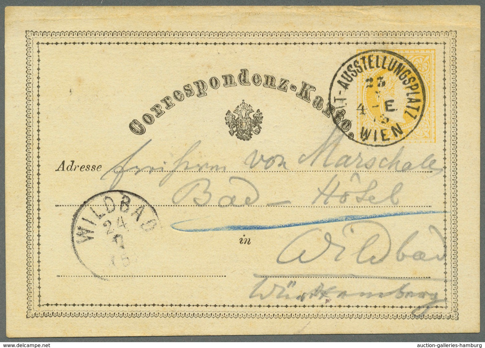 Österreich - Sonderstempel: 1873, Zwei Correspondenz-Karten 2 Kr. Gelb Mit Sonderstempel 'WELT-AUSST - Maschinenstempel (EMA)