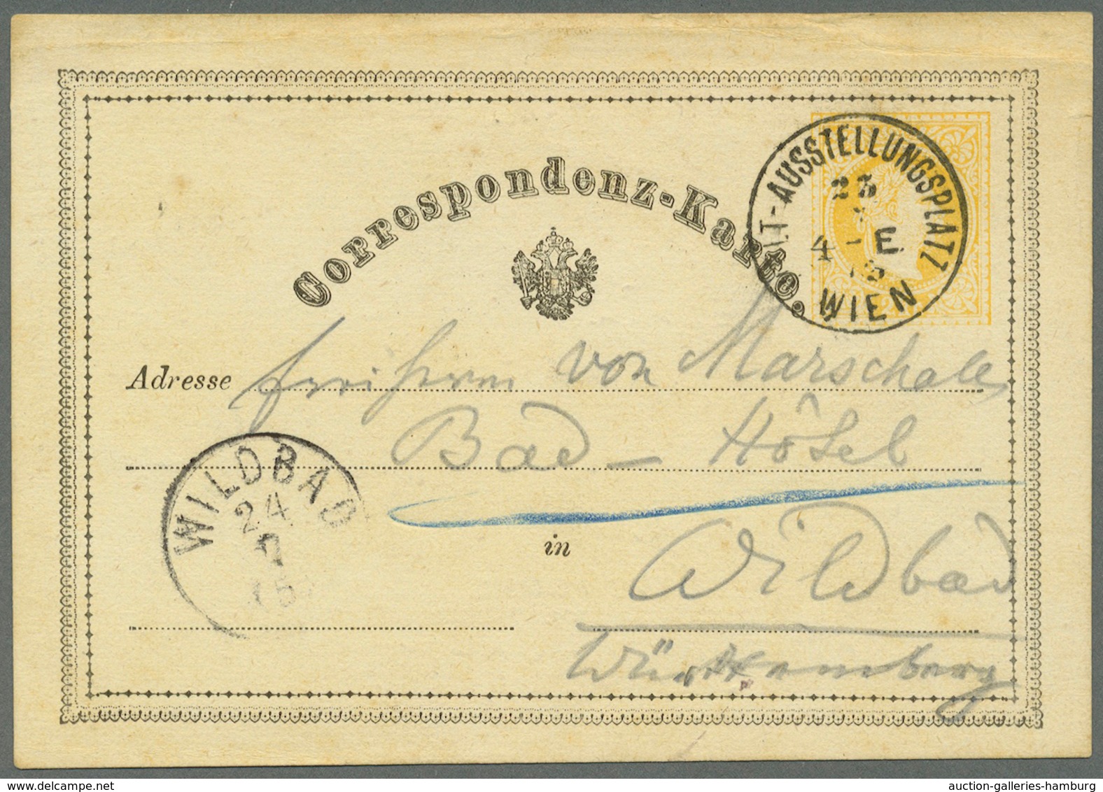 Österreich - Sonderstempel: 1873, Zwei Correspondenz-Karten 2 Kr. Gelb Mit Sonderstempel 'WELT-AUSST - Machines à Affranchir (EMA)