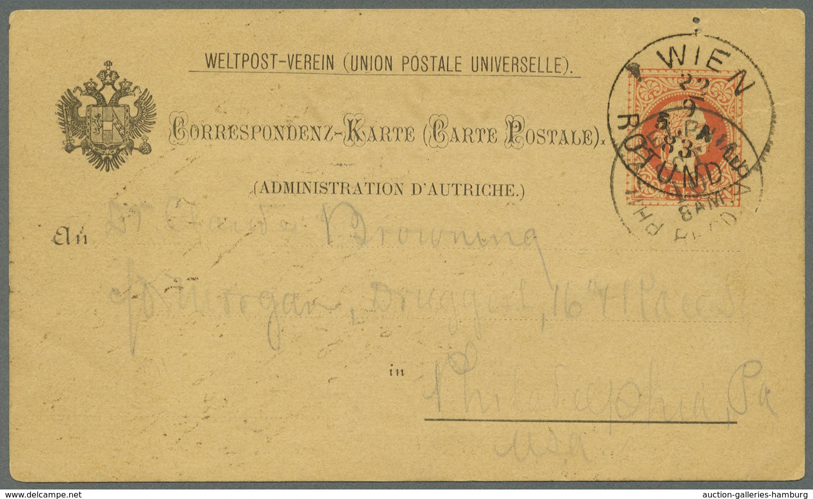 Österreich - Sonderstempel: 1883 (22.9.), Weltpostvereins-Correspondenz-Karte 5 Kr. Rot Von Wien Mit - Maschinenstempel (EMA)
