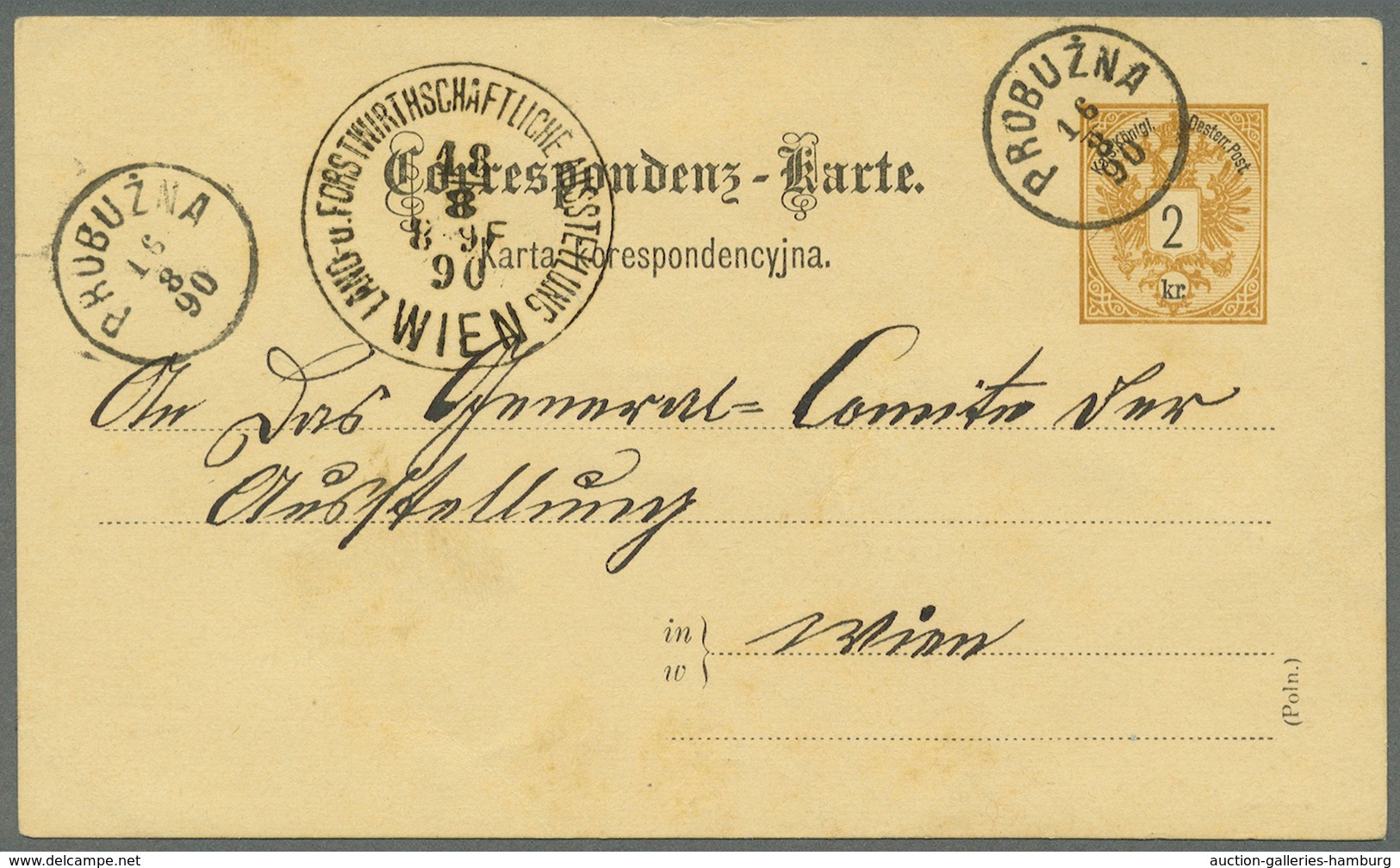 Österreich - Sonderstempel: 1890, Correspondenz-Karte 2 Kr. Braun (poln.) Von Probuzna (16.8.) Sowie - Máquinas Franqueo (EMA)