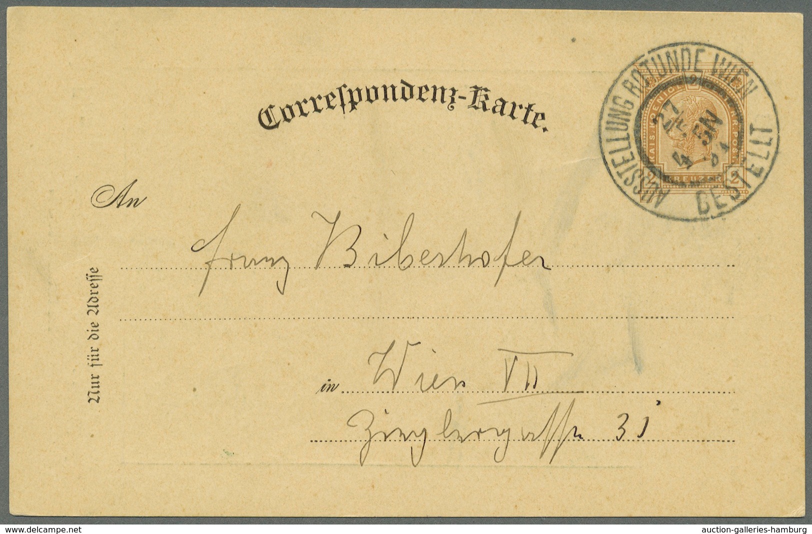 Österreich - Sonderstempel: 1894 (27.5.), Ausstellungs-Correspondenz-Karte 2 Kr. Braun Innerhalb Wie - Machines à Affranchir (EMA)