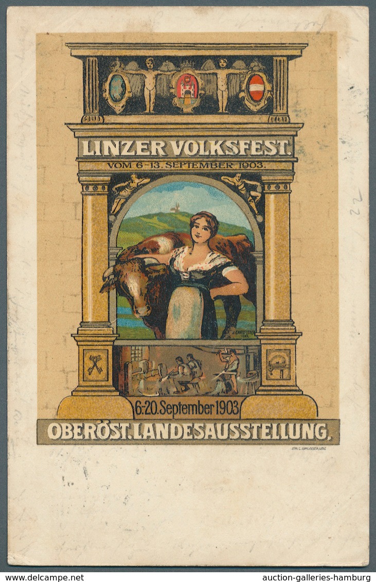 Österreich - Sonderstempel: LINZ: 1903 (11.9.), Ausstellungskarte 'Linzer Volksfest / Oberöst. Lande - Máquinas Franqueo (EMA)