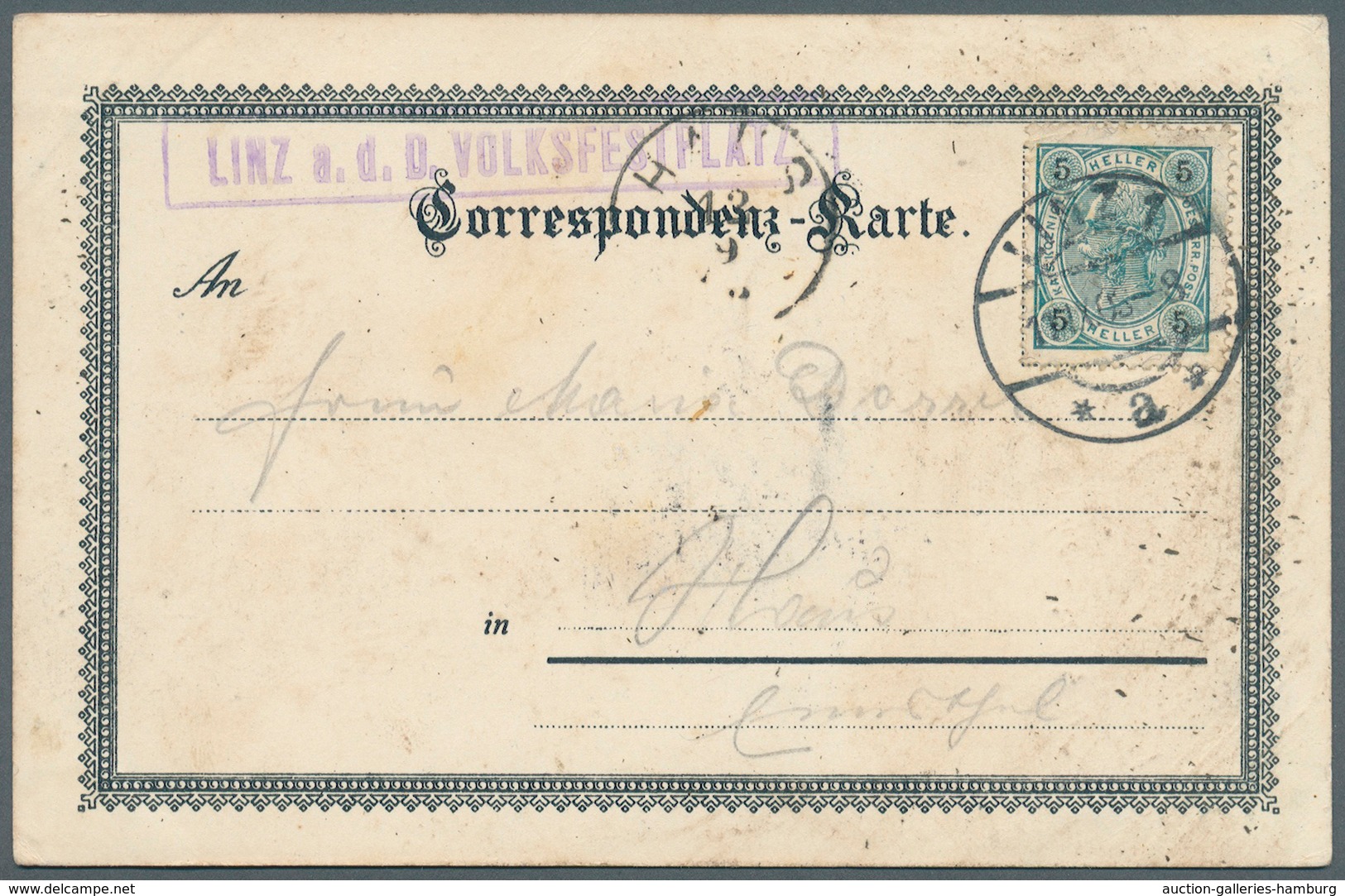 Österreich - Sonderstempel: LINZ: 1903 (11.9.), Ausstellungskarte 'Linzer Volksfest / Oberöst. Lande - Máquinas Franqueo (EMA)