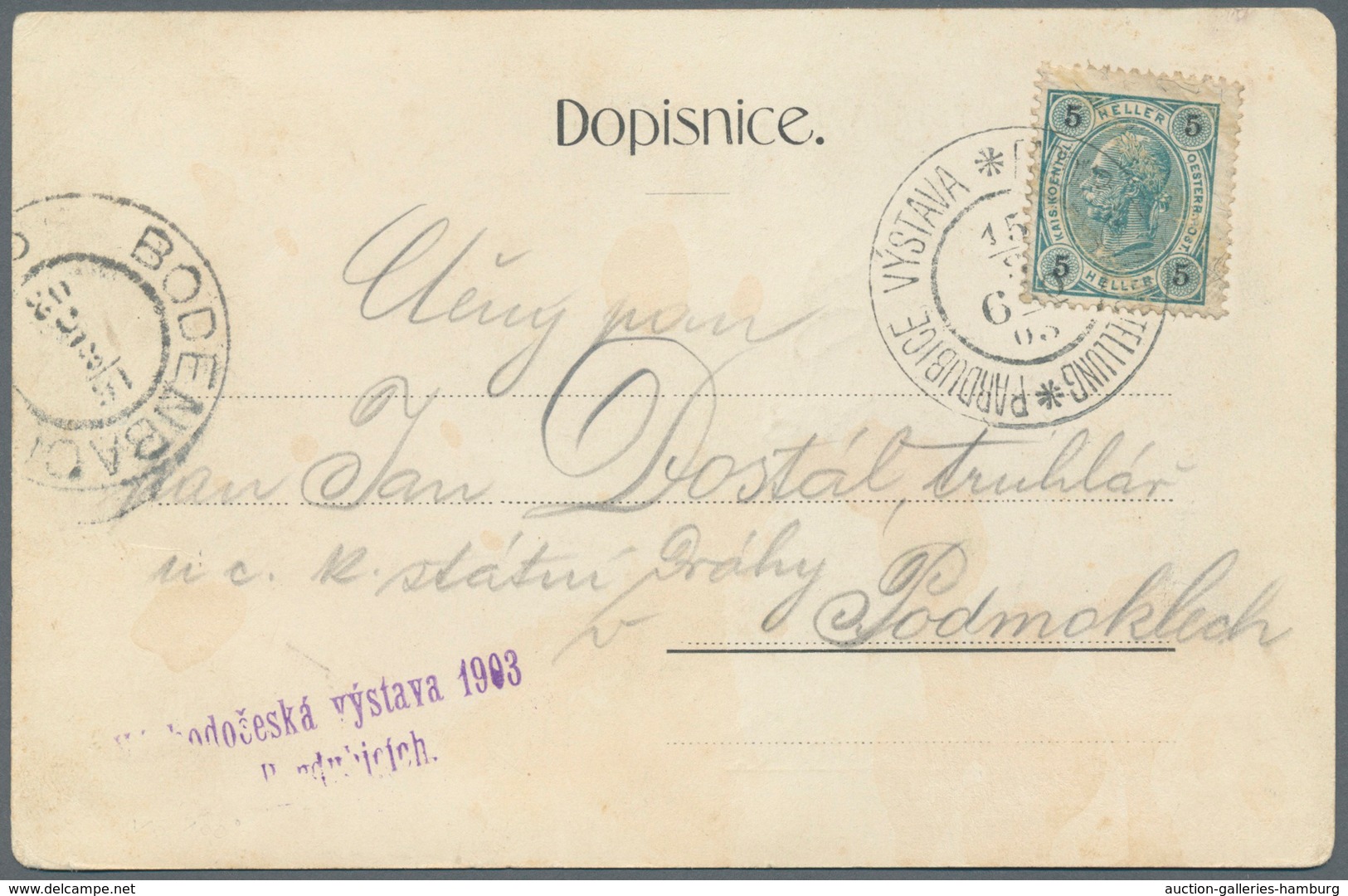 Österreich - Sonderstempel: 1903 (9. Bis 15.8.), Vier Verschiedene Ausstellungskarten (Lesnicky Pavi - Maschinenstempel (EMA)