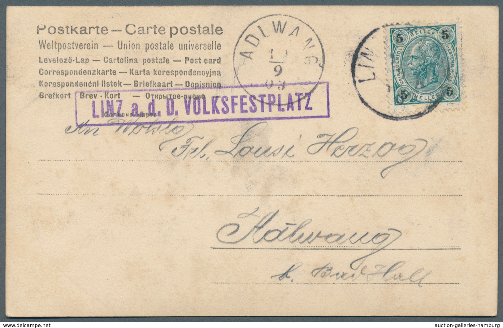 Österreich - Sonderstempel: 1903 (10.9.), Zwei Kitschkarten Von Linz-Stadt Mit Violetten Rahmenstemp - Maschinenstempel (EMA)