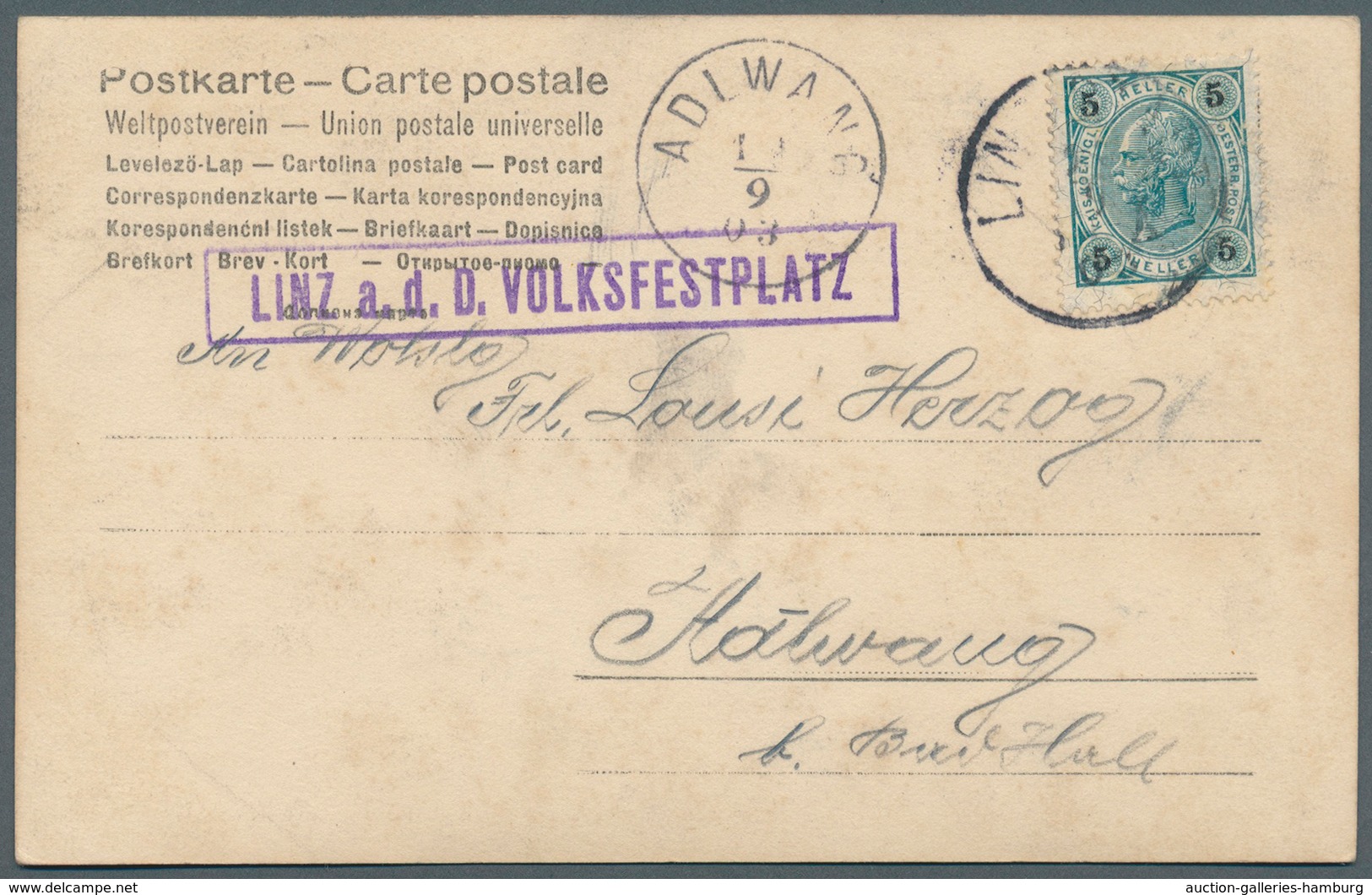 Österreich - Sonderstempel: 1903 (10.9.), Zwei Kitschkarten Von Linz-Stadt Mit Violetten Rahmenstemp - Máquinas Franqueo (EMA)