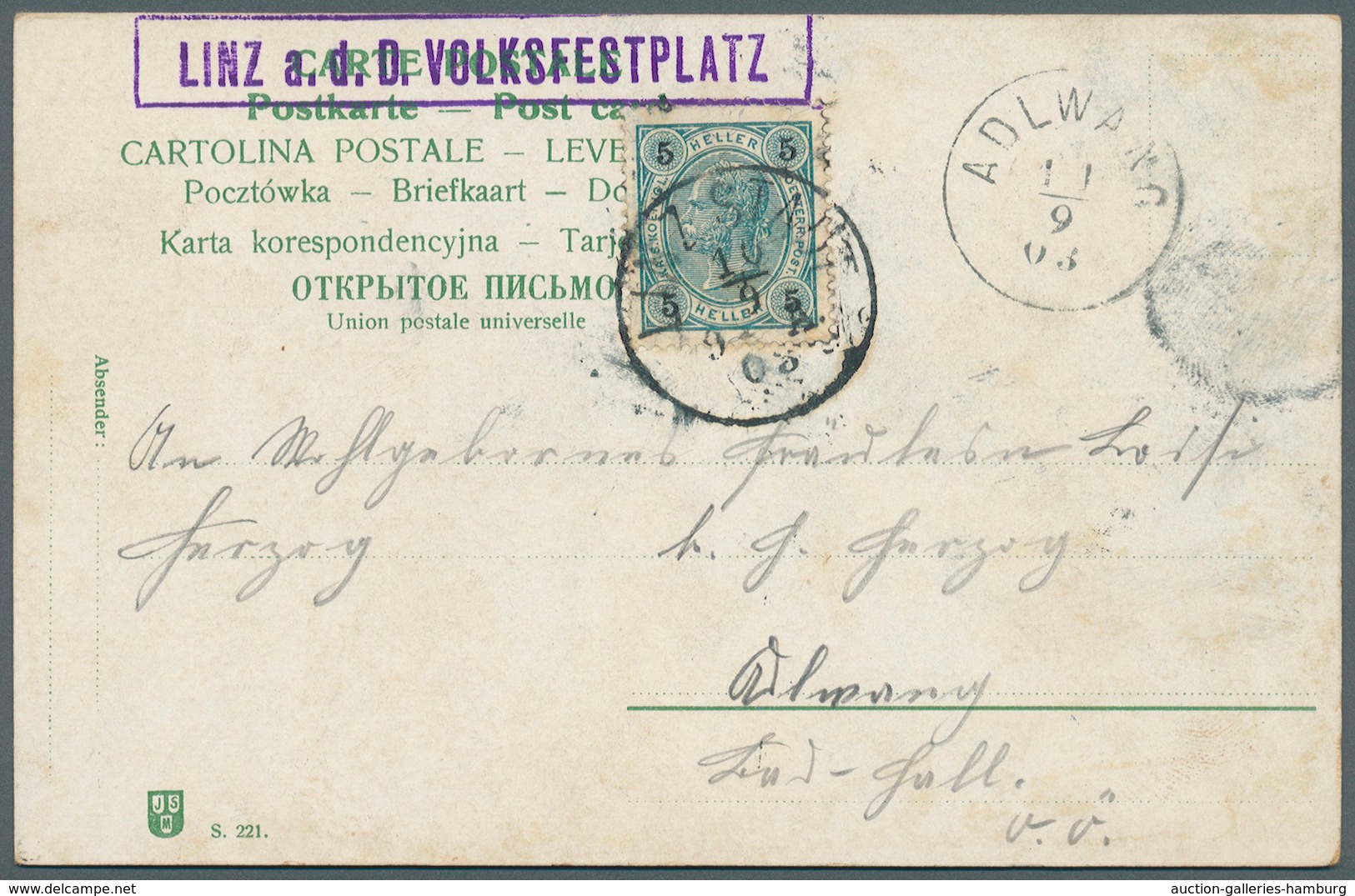 Österreich - Sonderstempel: 1903 (10.9.), Zwei Kitschkarten Von Linz-Stadt Mit Violetten Rahmenstemp - Máquinas Franqueo (EMA)