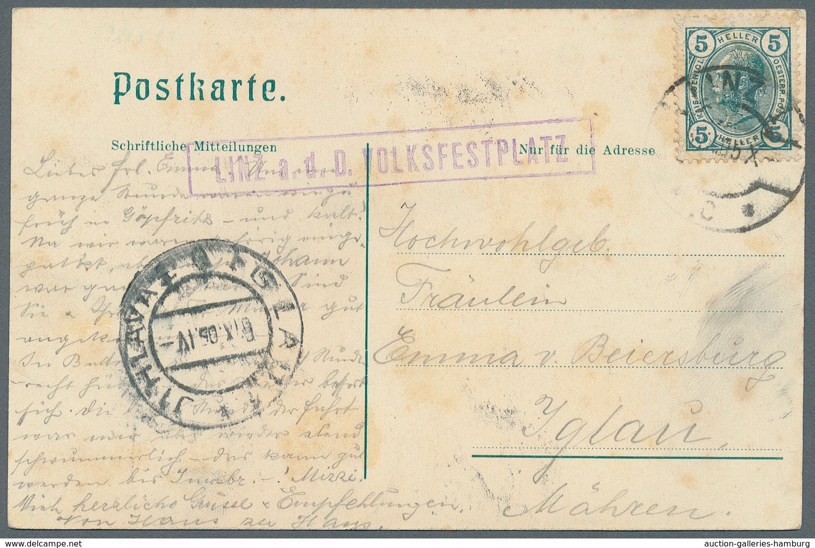 Österreich - Sonderstempel: 1905 (5.9.), Ansichtskarte Mit S/w. Abbildung 'Linz Landstraße' Von Linz - Frankeermachines (EMA)