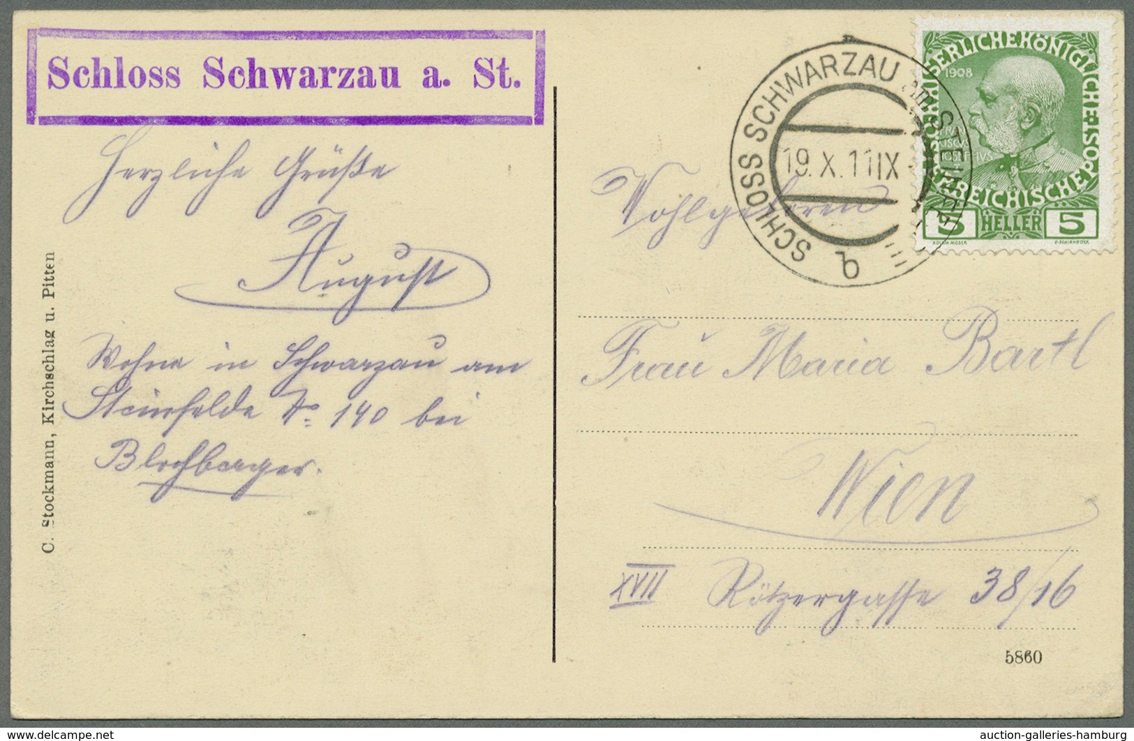 Österreich - Sonderstempel: 1911 (19.10.), Ansichtskarte 'Gruss Aus Schwarzau A. St. (mit Medaillon - Máquinas Franqueo (EMA)