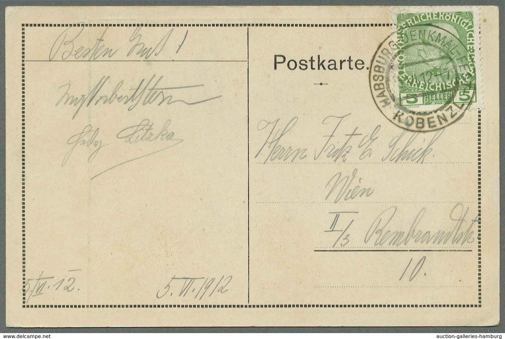 Österreich - Sonderstempel: 1912 (5.6.), Postkarte Des Veranstaltungs-Komitees Zum Sommerfest Am Kob - Macchine Per Obliterare (EMA)
