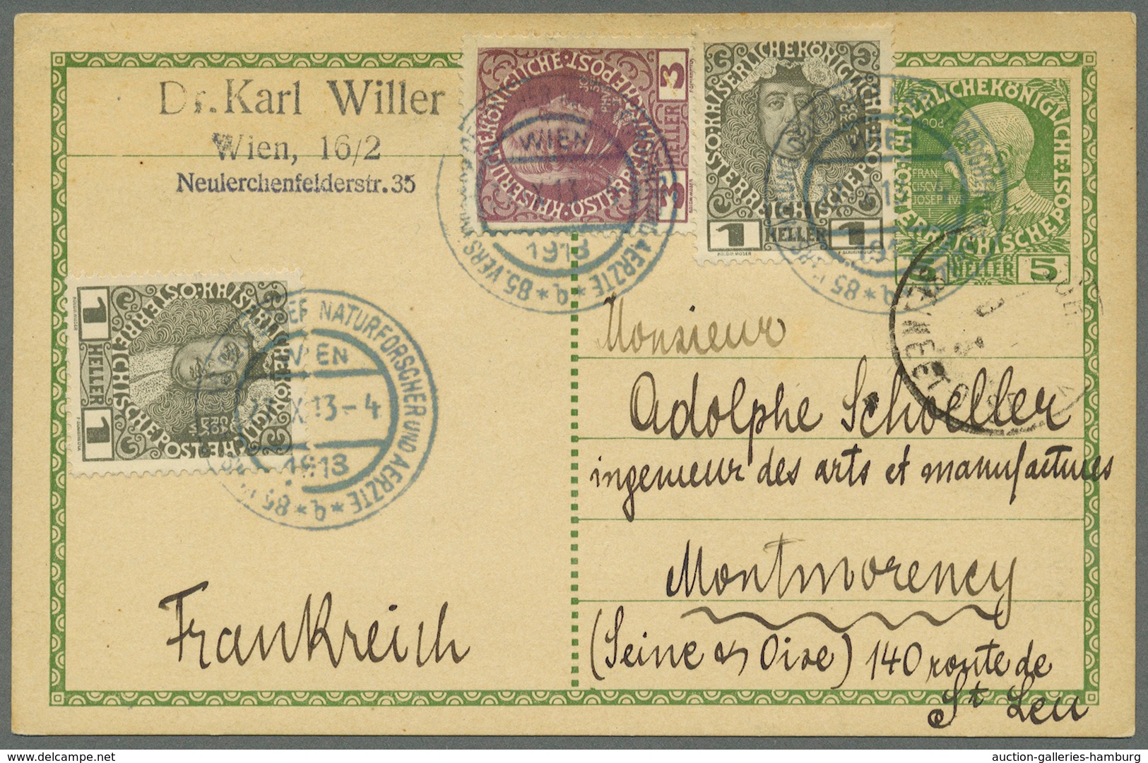 Österreich - Sonderstempel: 1913 (27.9.), Postkarte 5 H. Grün Mit 5 H. Zufrankiert (3 H. Purpur + 2 - Machines à Affranchir (EMA)