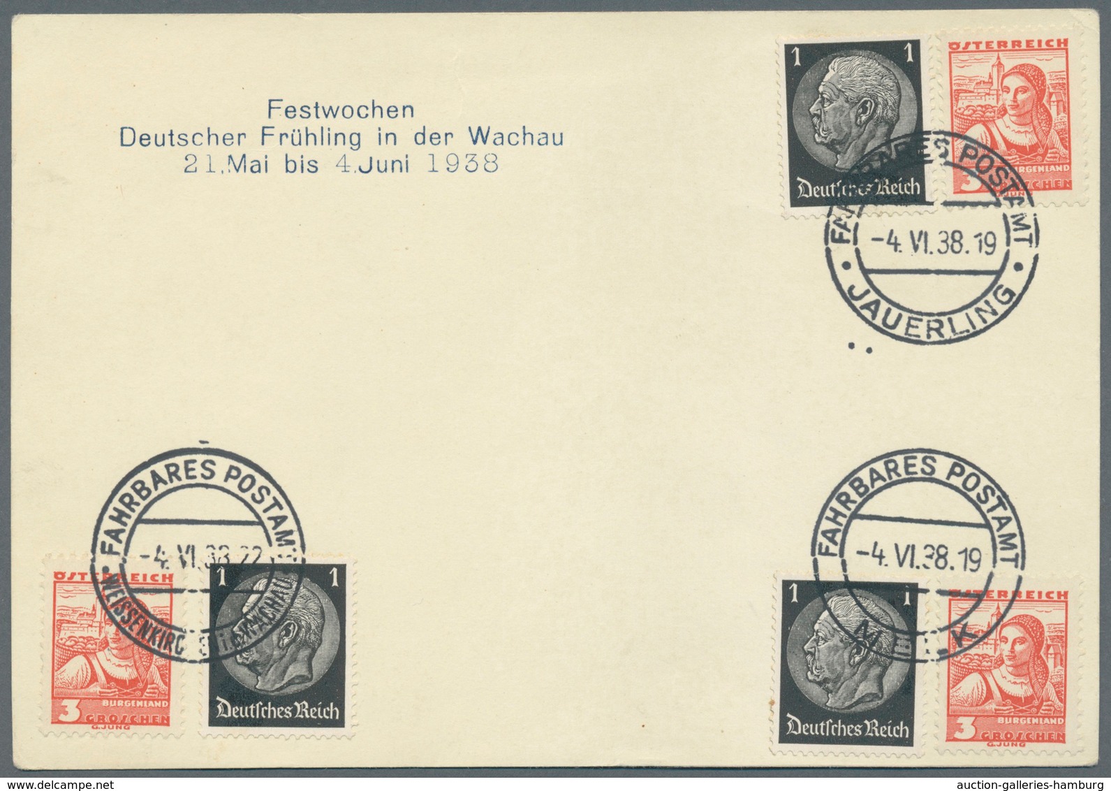 Österreich - Sonderstempel: OSTMARK: 1938 (4.6.), Zwei Kartonblätter Davon Eines Mit Zudruck 'Festwo - Franking Machines (EMA)