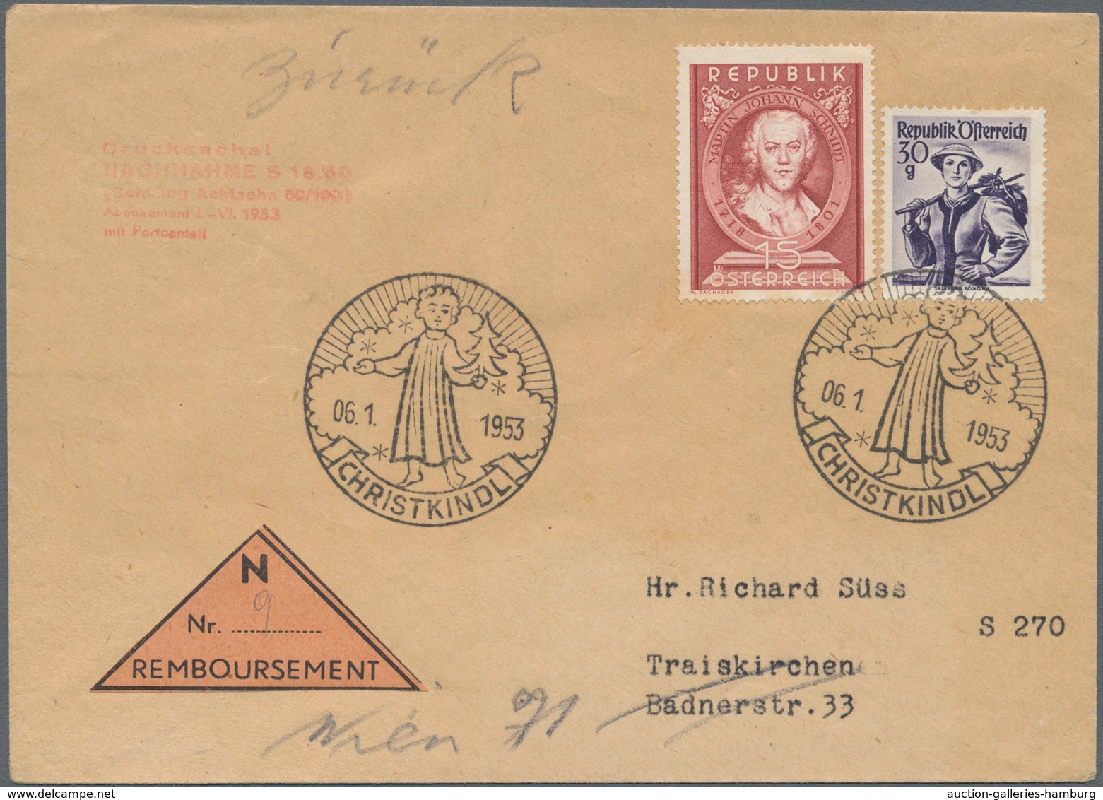 Österreich - Sonderstempel: CHRISTLKINDL, 1953/1955, Partie Mit 3 Nachnahme-Briefen Für Das Abonneme - Machines à Affranchir (EMA)