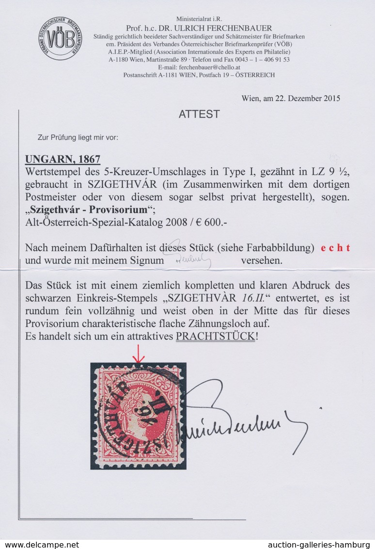 Österreich - Besonderheiten: SZIGETHVAR-PROVISORIUM 5 Kr. Rot, Wertstempel Aus Ganzsachenumschlag In - Sonstige & Ohne Zuordnung
