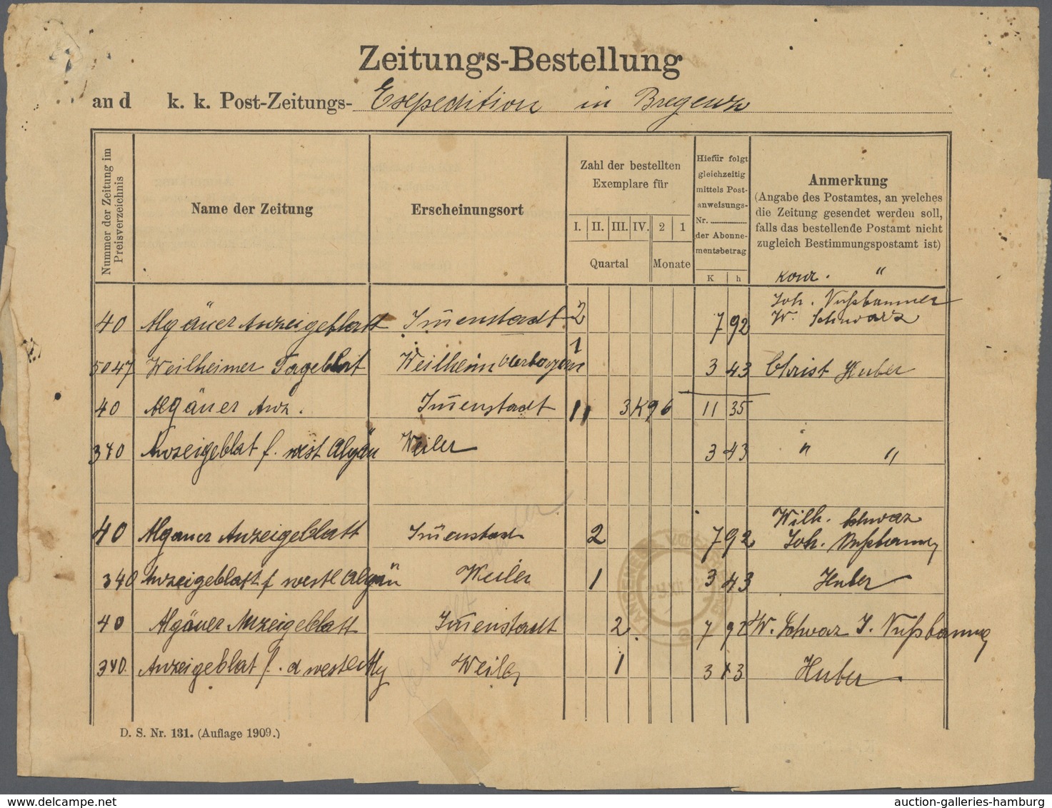 Österreich - Besonderheiten: 1912: "ZEITUNGS-BESTELLUNG" Formular An Die K.K.POST ZEITUNGS EXPEDITIO - Sonstige & Ohne Zuordnung