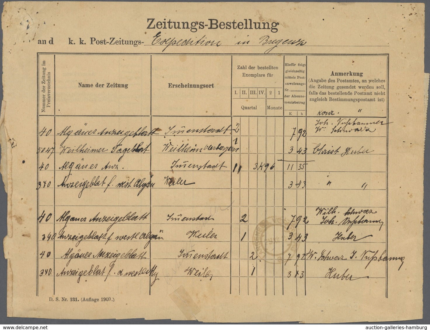 Österreich - Besonderheiten: 1912: "ZEITUNGS-BESTELLUNG" Formular An Die K.K.POST ZEITUNGS EXPEDITIO - Autres & Non Classés