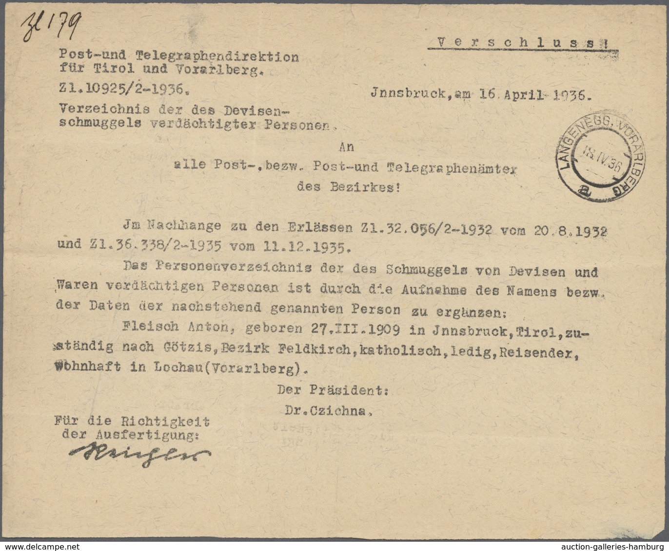 Österreich - Besonderheiten: 1936: "VERZEICHNIS DER DES DEVISEN-SCHMUGGELS VERDÄCHTIGTER PERSONEN" S - Otros & Sin Clasificación