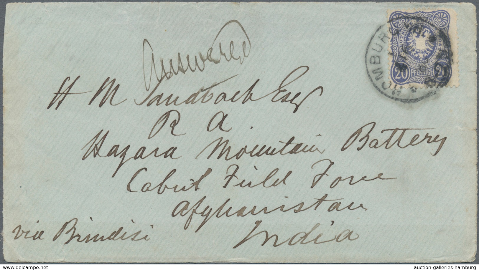 Afghanistan: 1880, Envelope (backflap Faults) Written From Germany Bearing Yvert 33, 20 Pfge. Blue T - Afganistán