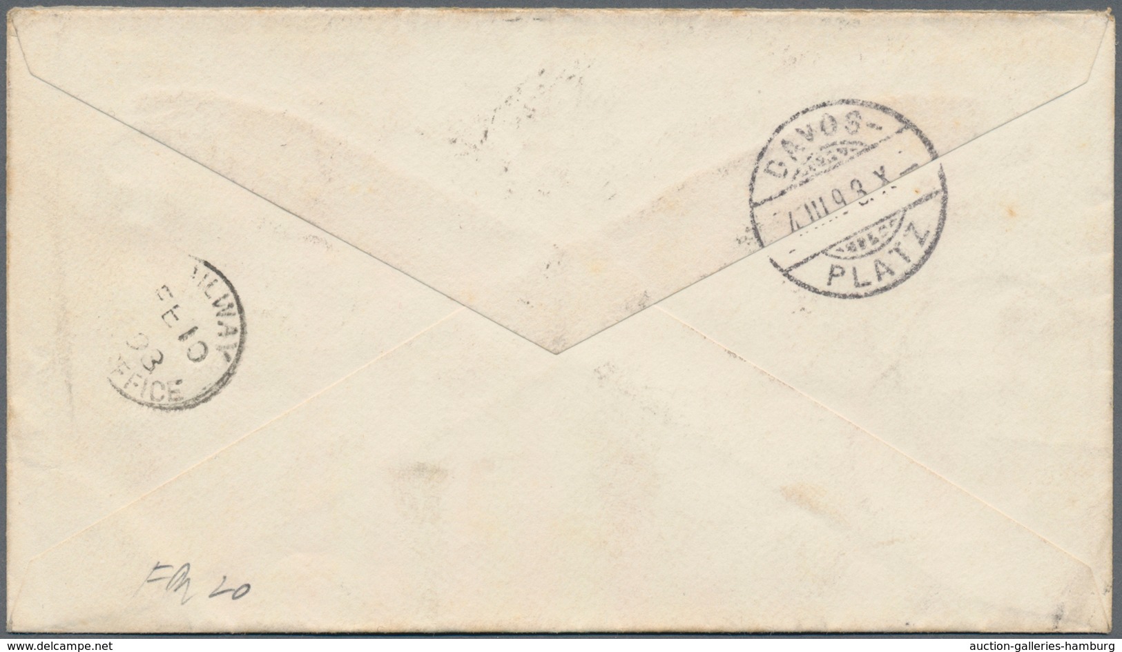 Ceylon / Sri Lanka: 1893, Envelope QV 5 C. Dull Blue Canc. "NUWARAELIYA FE 9 (9)3" To Davos-Platz/Sw - Sri Lanka (Ceylon) (1948-...)