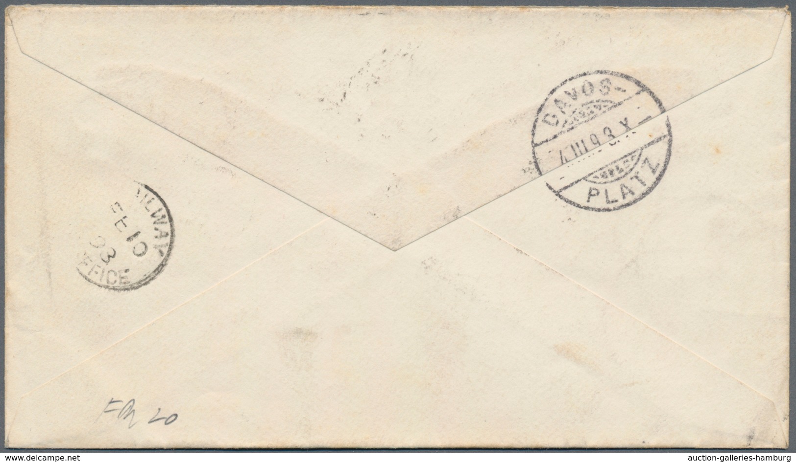 Ceylon / Sri Lanka: 1893, Envelope QV 5 C. Dull Blue Canc. "NUWARAELIYA FE 9 (9)3" To Davos-Platz/Sw - Sri Lanka (Ceylan) (1948-...)