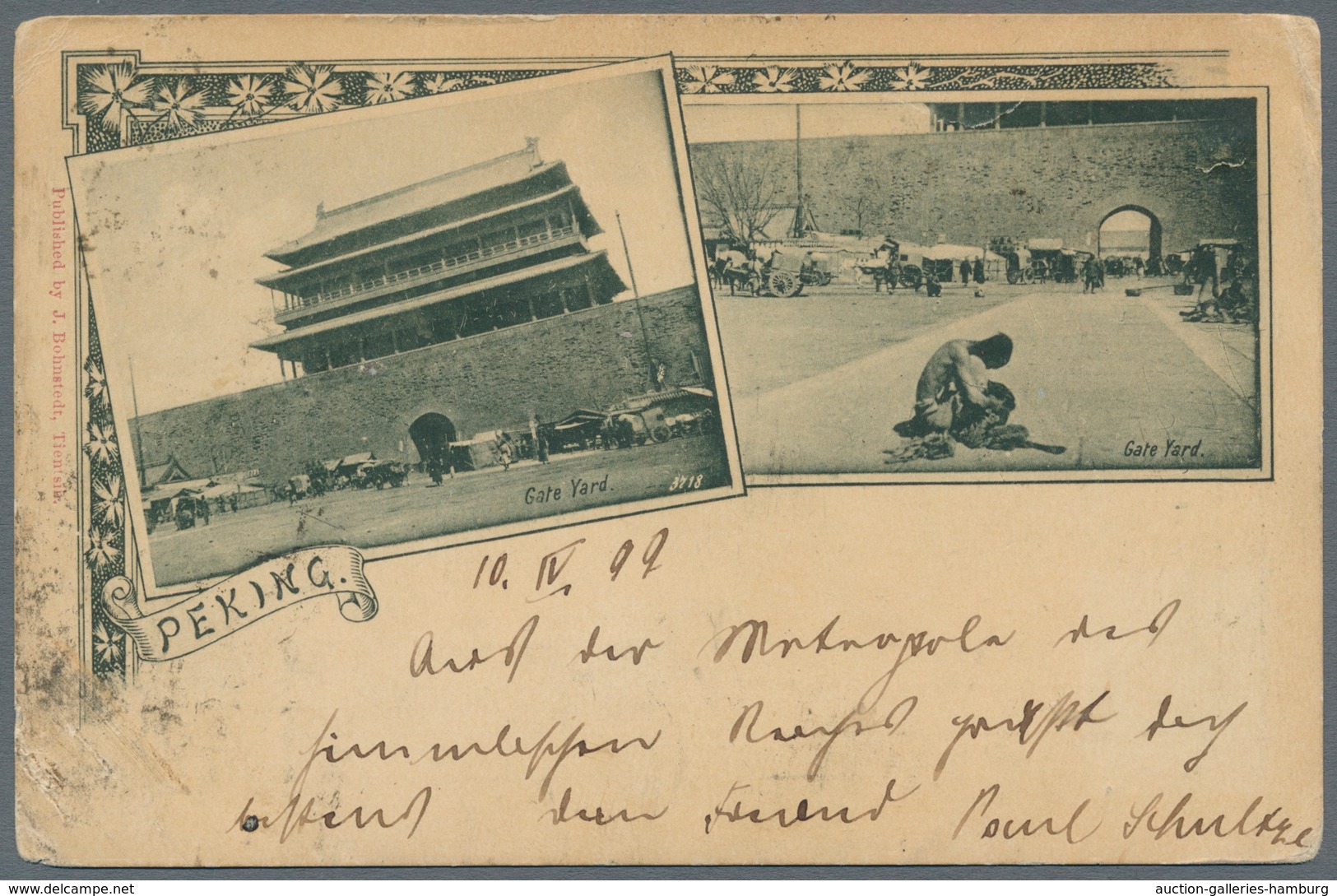 China: 1897, Tokyo Printing 4 C. Brown Tied Large Dollar "PEKING 10 APR 99" To Ppc "Peking Gate Yard - Otros & Sin Clasificación