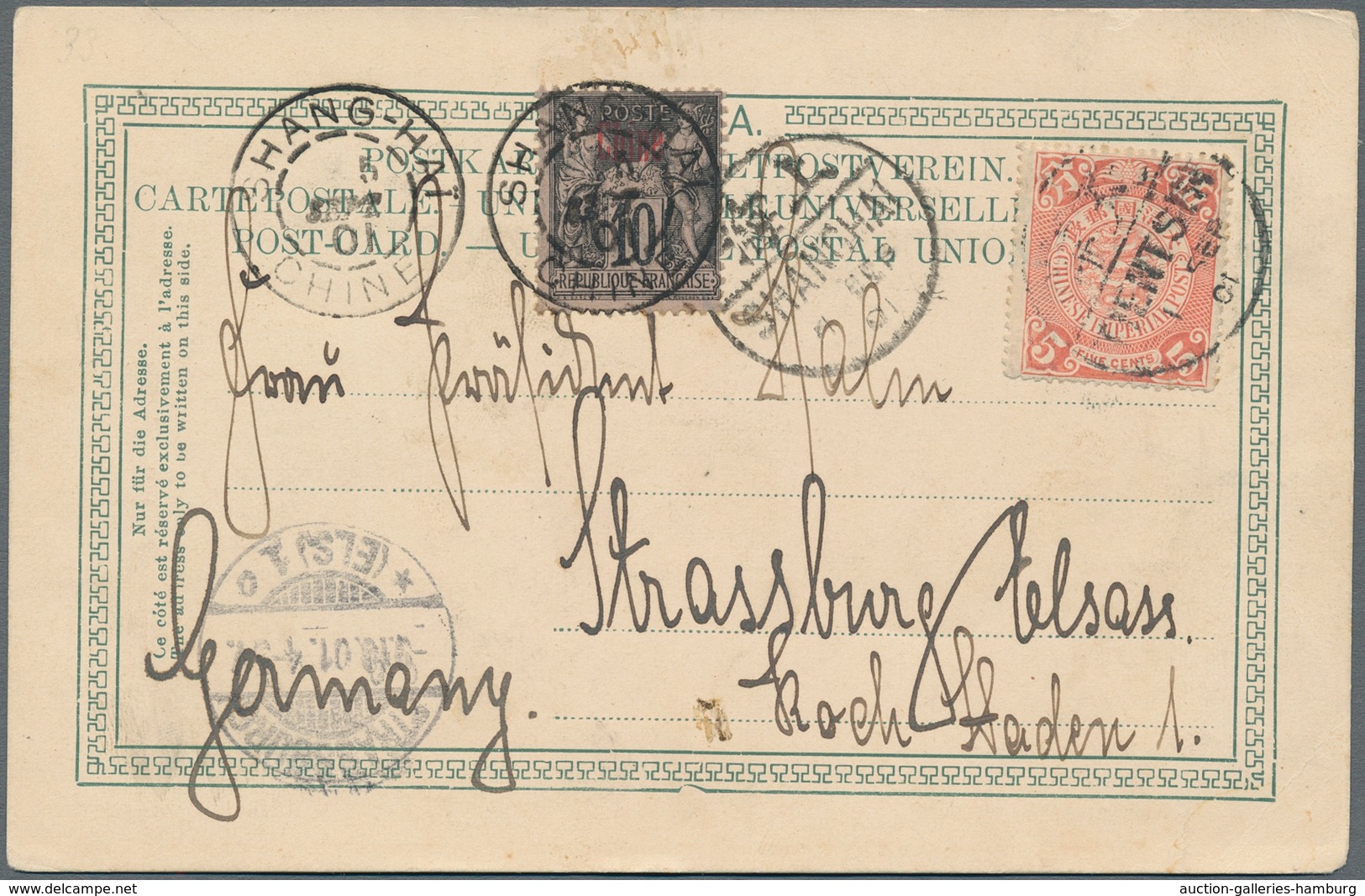 China: 1898, Coiling Dragon 5 C. Tied "TIENTSIN 1 SEP 01" In Combination W. French Offices 10 C. "SH - Sonstige & Ohne Zuordnung