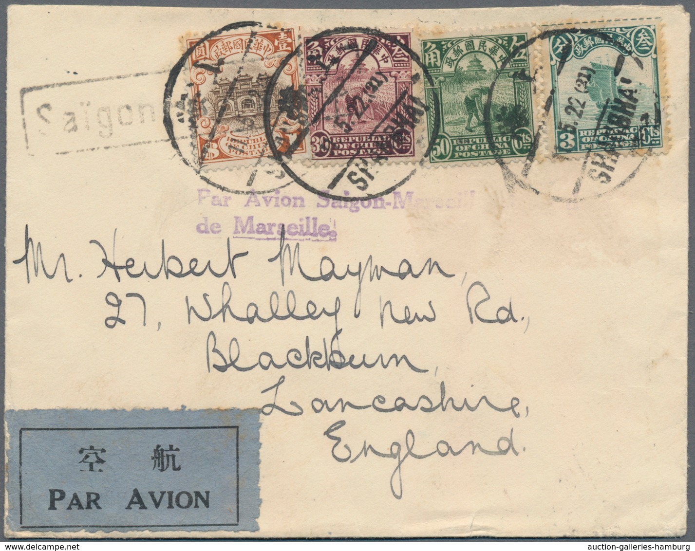 China: 1923, $1.83 Franking Inc. Hall Of Classics $1 Tied "SHANGHAI 11.5.22" (May 12, 1933) To Small - Sonstige & Ohne Zuordnung