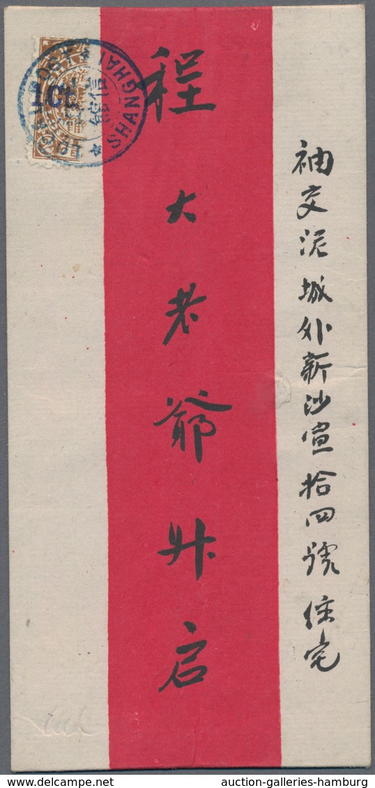 China - Shanghai: 1893, Bisect 1 C./2 C. Brown Tied Blue Bilingual "SHANGHAI LOCAL POST" W. Blue "SH - Otros & Sin Clasificación