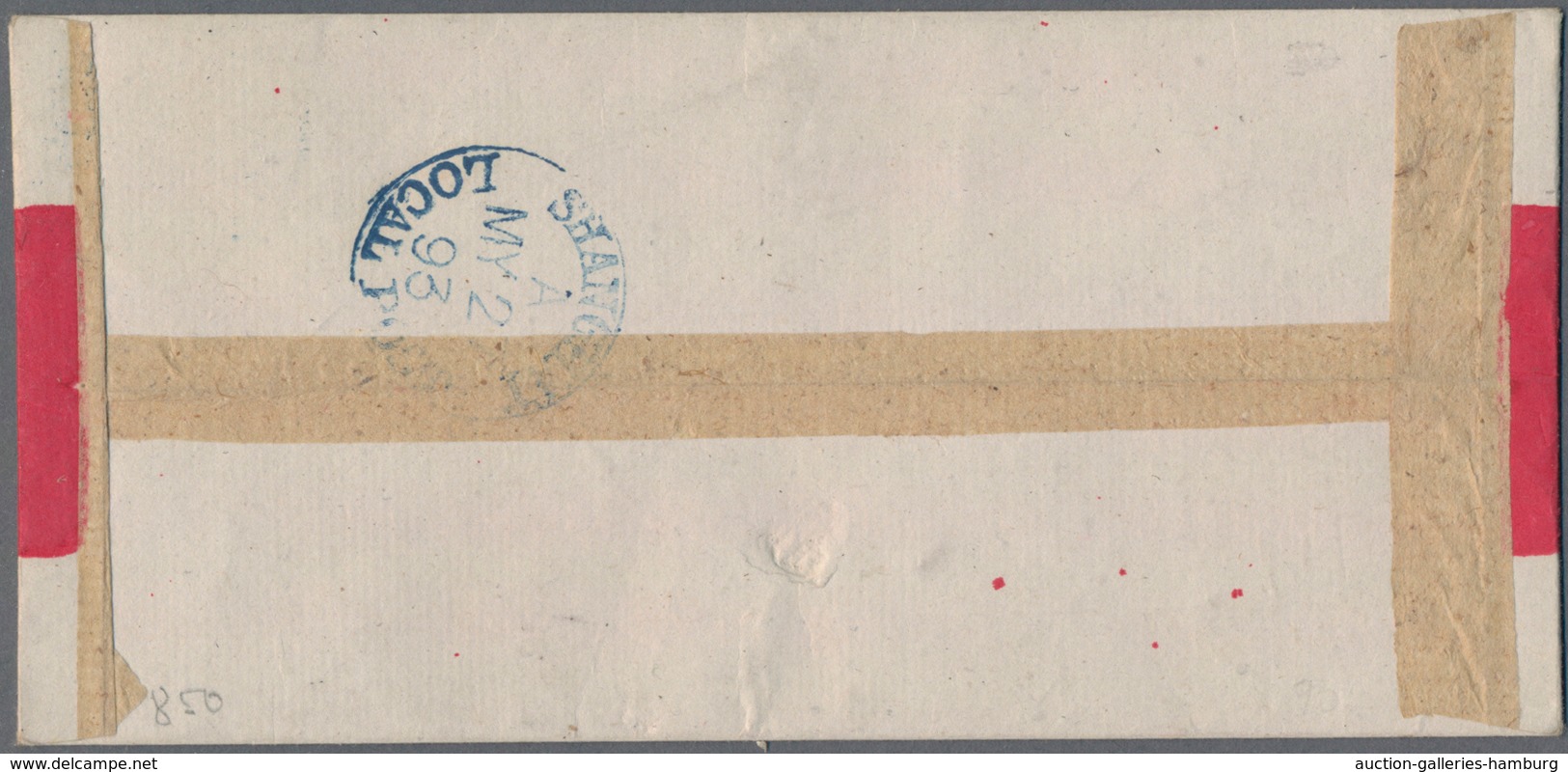 China - Shanghai: 1893, Bisect 1 C./2 C. Brown Tied Blue Bilingual "SHANGHAI LOCAL POST" W. Blue "SH - Sonstige & Ohne Zuordnung