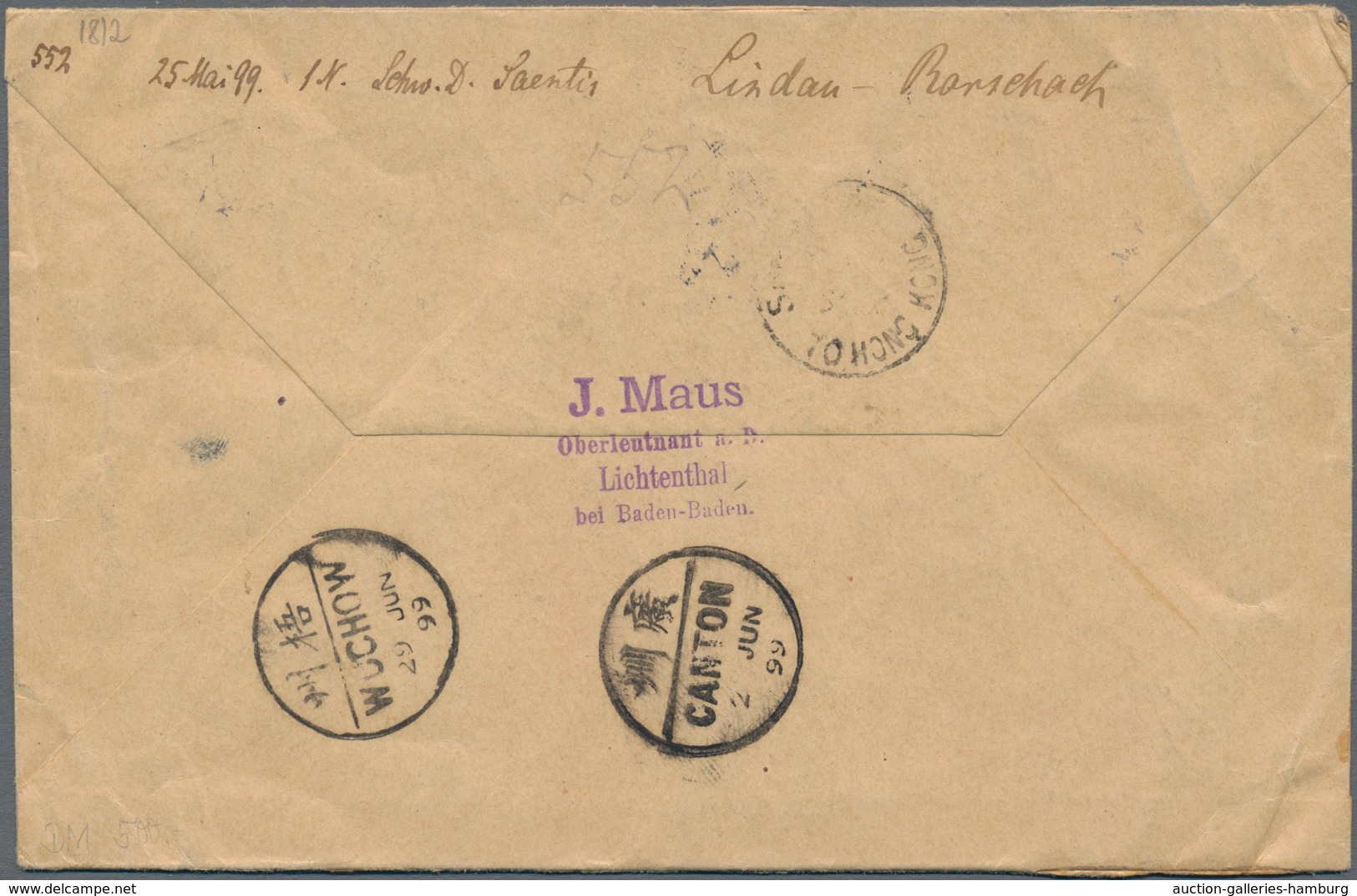 China - Incoming Mail: 1899, "BODENSEE SCHIFFSPOST" Letter With 5-country-franking From All Countrie - Other & Unclassified