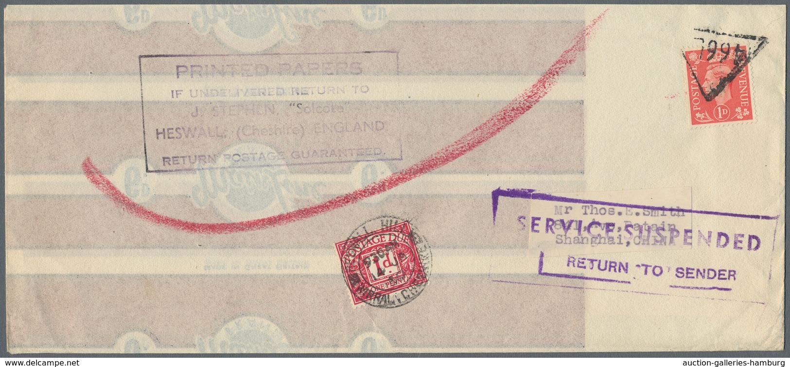 China - Besonderheiten: 1950, Printed Matter Envelope From "HESWILL HILL CHESHIRE 14 JA 50" Bearing - Sonstige & Ohne Zuordnung
