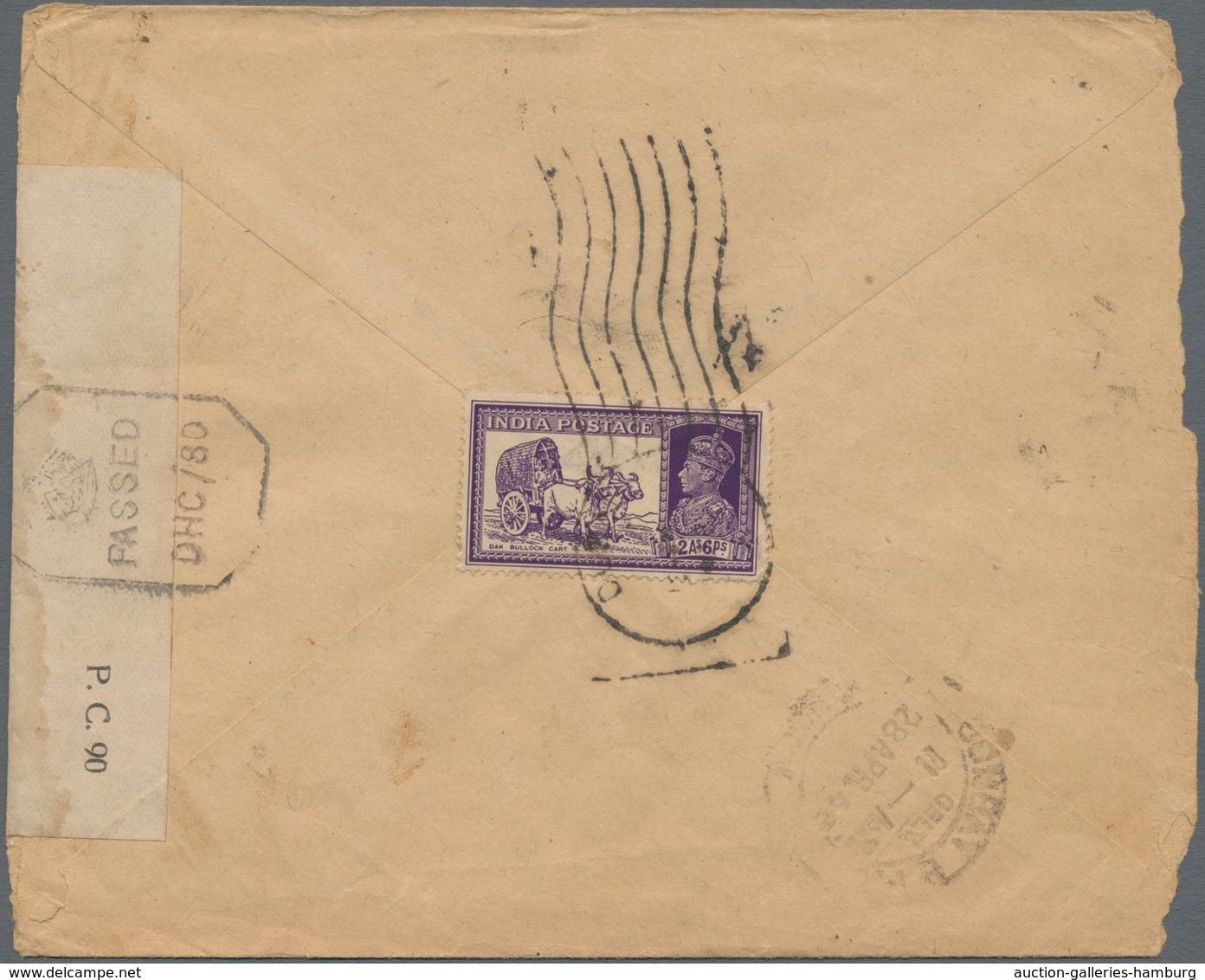 Dubai: 1940, 2 As. 6 P. Violet Single On Cover Tied By "DUBAI" Cds., Red Crayon Ms. "by Air Mail" An - Dubai