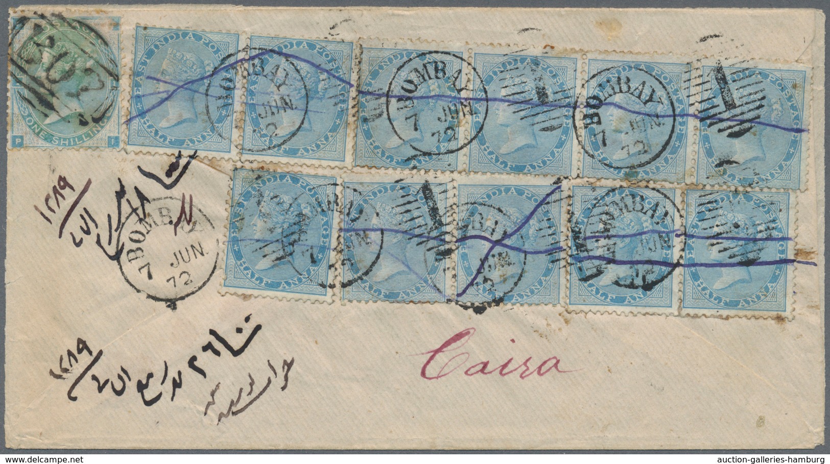 Indien: 1872 Cover From Bombay To Cairo, Egypt Via Suez, Franked On The Reverse By Eleven ½a. Pale B - 1854 Compañia Británica De Las Indias