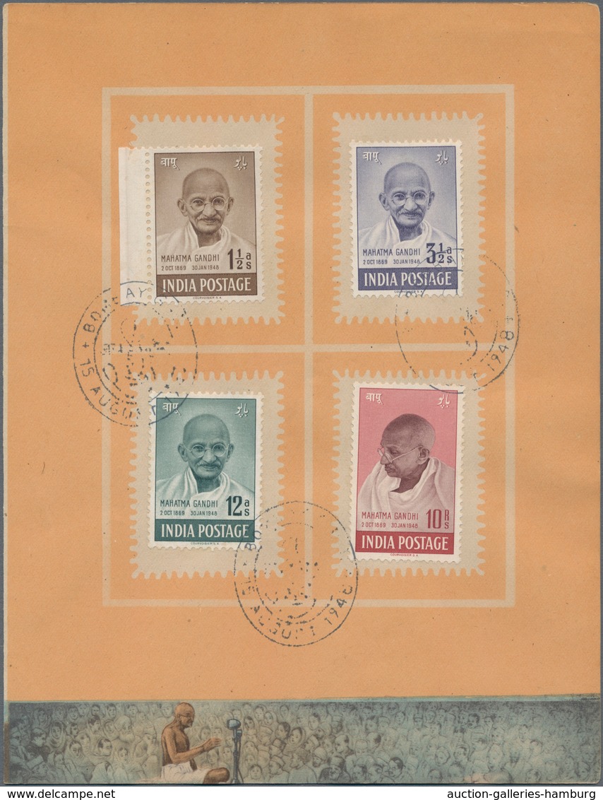 Indien: 1948, FDC, GANDHI, Cpl. Set To 10 R. Mounted On Leaves In A Special PRESENTATION FOLDER With - 1854 Compañia Británica De Las Indias