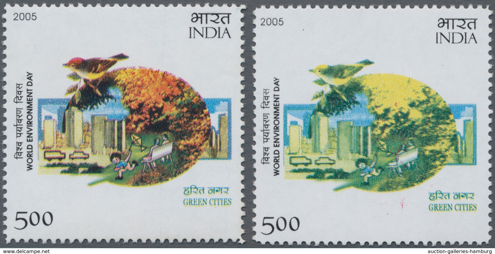Indien: 2005, 5 R, WORLD ENVIRONMENT DAY With Scarce Variety "MISSING RED COLOUR" With Normal For Co - 1854 Britische Indien-Kompanie