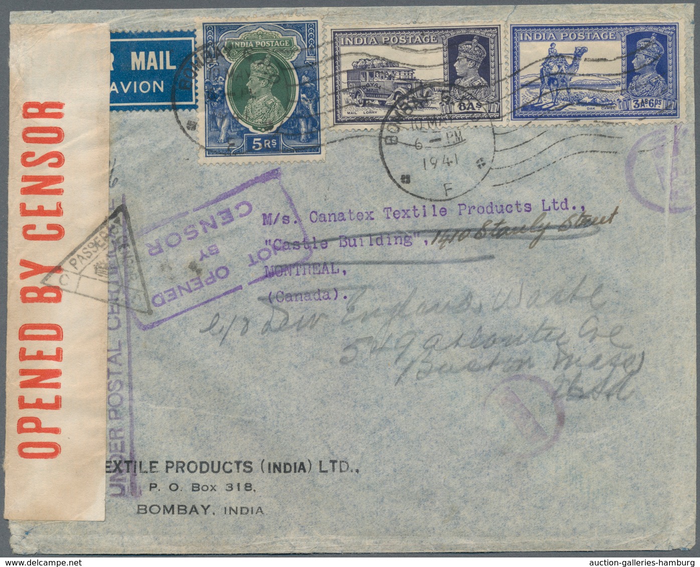 Indien - Ganzsachen: 1941 Two Censored Airmail Covers From Bombay To Montreal, Canada Via Hong Kong - Sin Clasificación