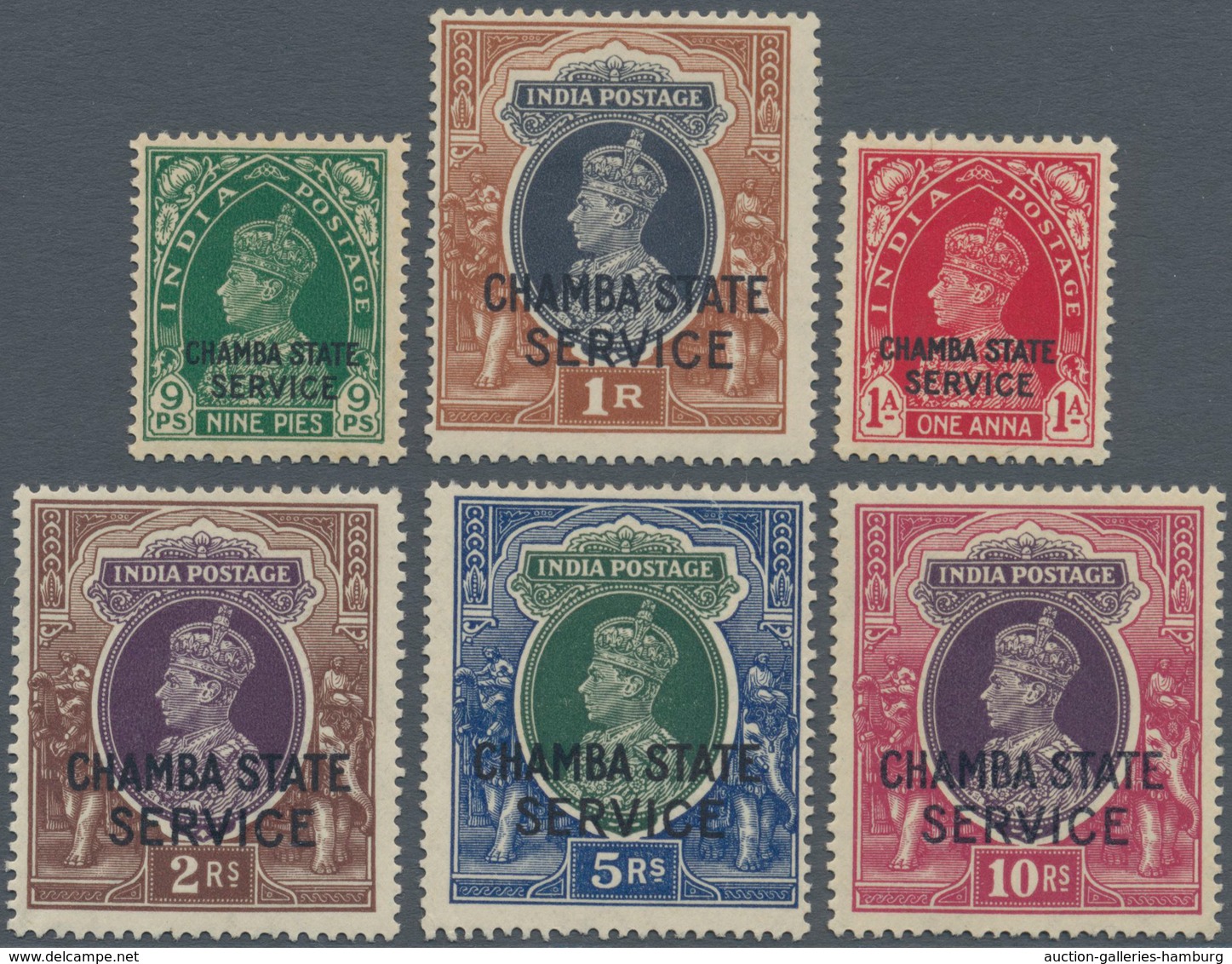 Indien - Konventionalstaaten: CHAMBA - OFFICIAL STAMPS: 1938/40, India KGVI Definitives With Opt. 'C - Sonstige & Ohne Zuordnung