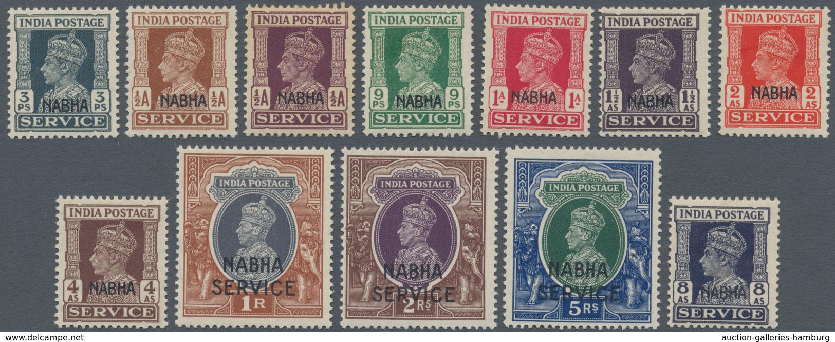Indien - Konventionalstaaten: NABHA - OFFICIAL STAMPS: 1940/43, India KGVI Officials With Opt. 'NABH - Otros & Sin Clasificación