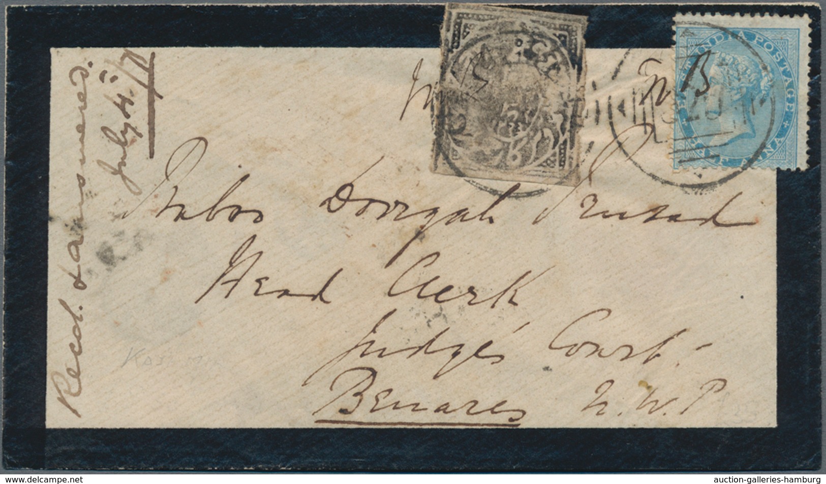 Indien - Feudalstaaten: 1871, KASHMIR: Mourning Cover With 1/4 Anna Black In Combination With Indian - Otros & Sin Clasificación