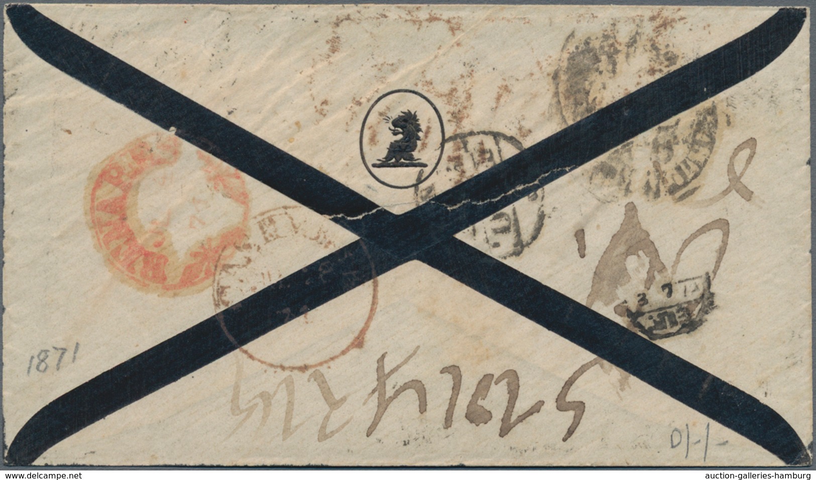 Indien - Feudalstaaten: 1871, KASHMIR: Mourning Cover With 1/4 Anna Black In Combination With Indian - Otros & Sin Clasificación