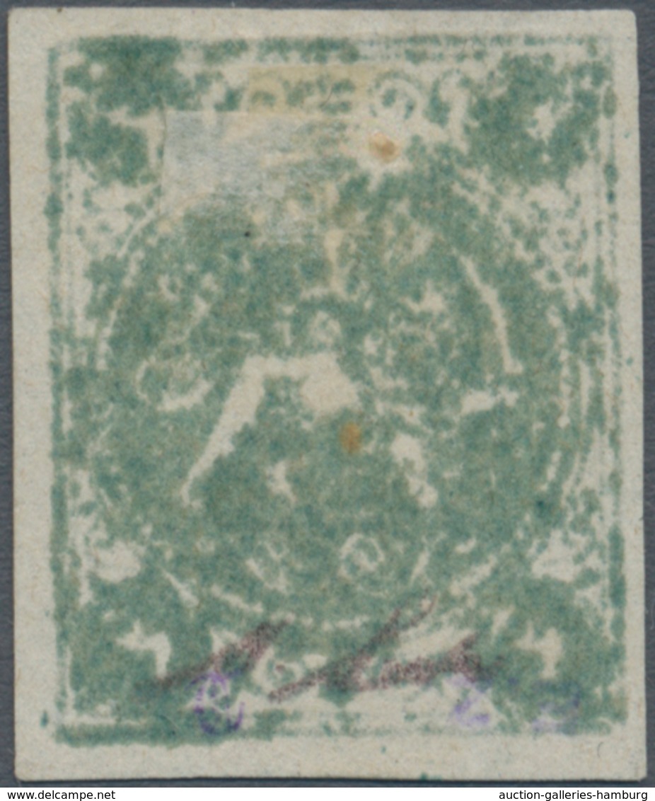 Iran: 1870, Baqeri Issue, 4ch. Bluish Green, Type II On Thin Paper, Natural Enclosure, Unused No Gum - Iran