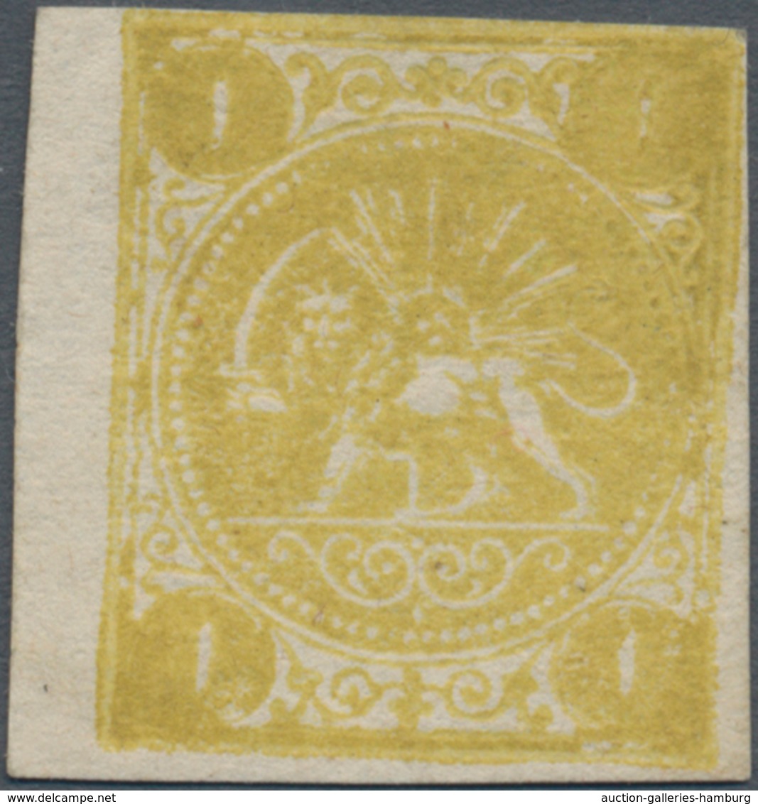 Iran: 1875, 1kr. Yellow, Type C, Not Issued, Fresh Colour, Touched To Wide Margins, Slight Creasing, - Iran