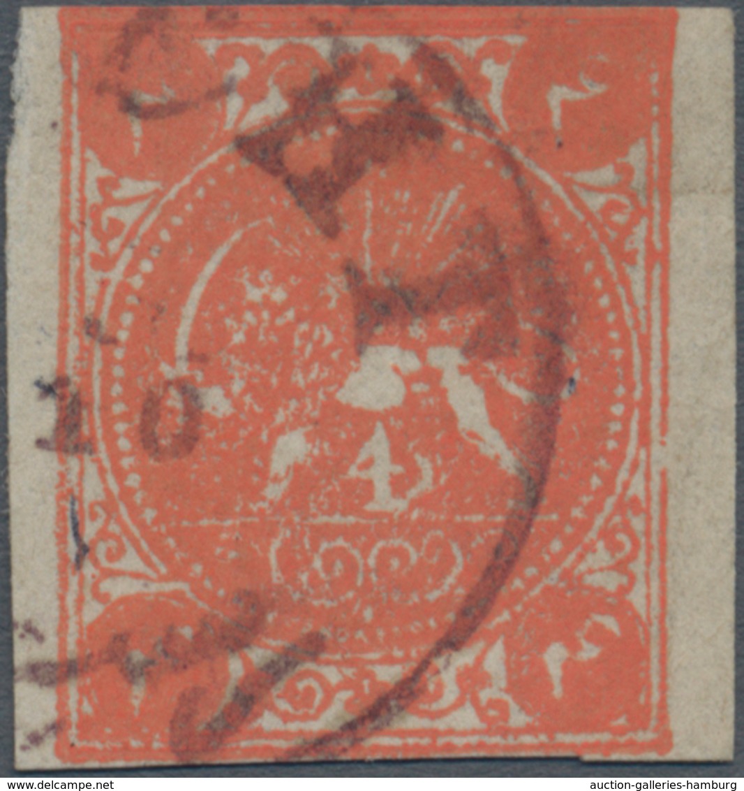 Iran: 1876, Lion Issue, 4ch. Vermilion, Type C, Thin Paper, Narrow Spacing, Fresh Colour, Postally U - Iran