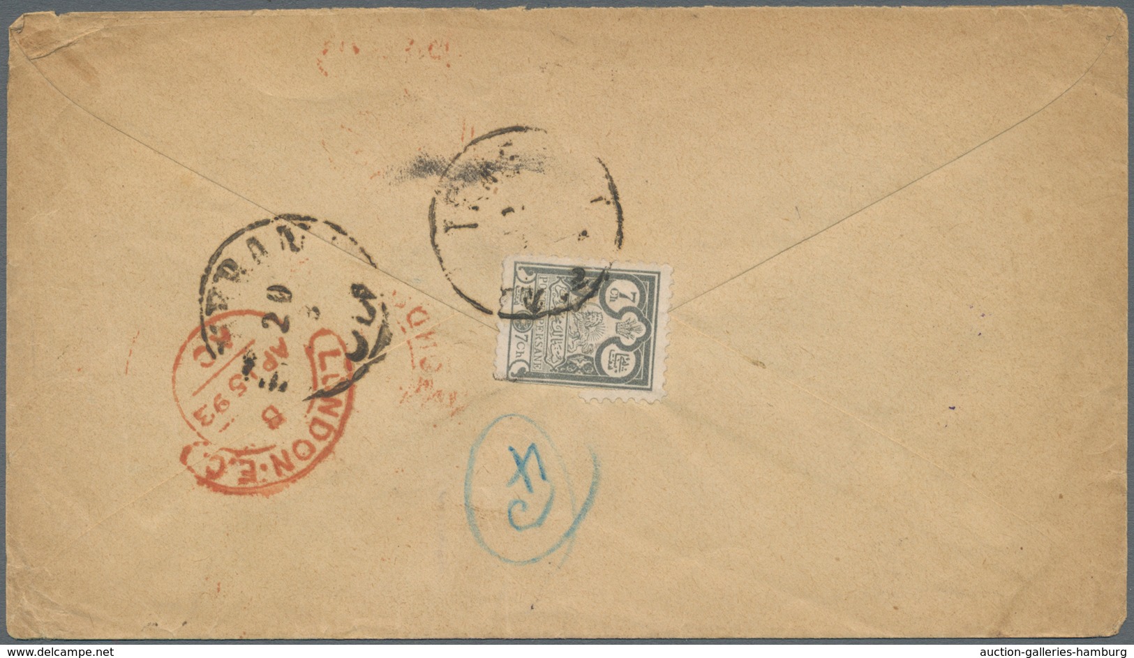 Iran: 1893, 7ch. Grey (faults), Single Franking On Reverse Of Cover From "TEHERAN 20 3" To London Wi - Iran