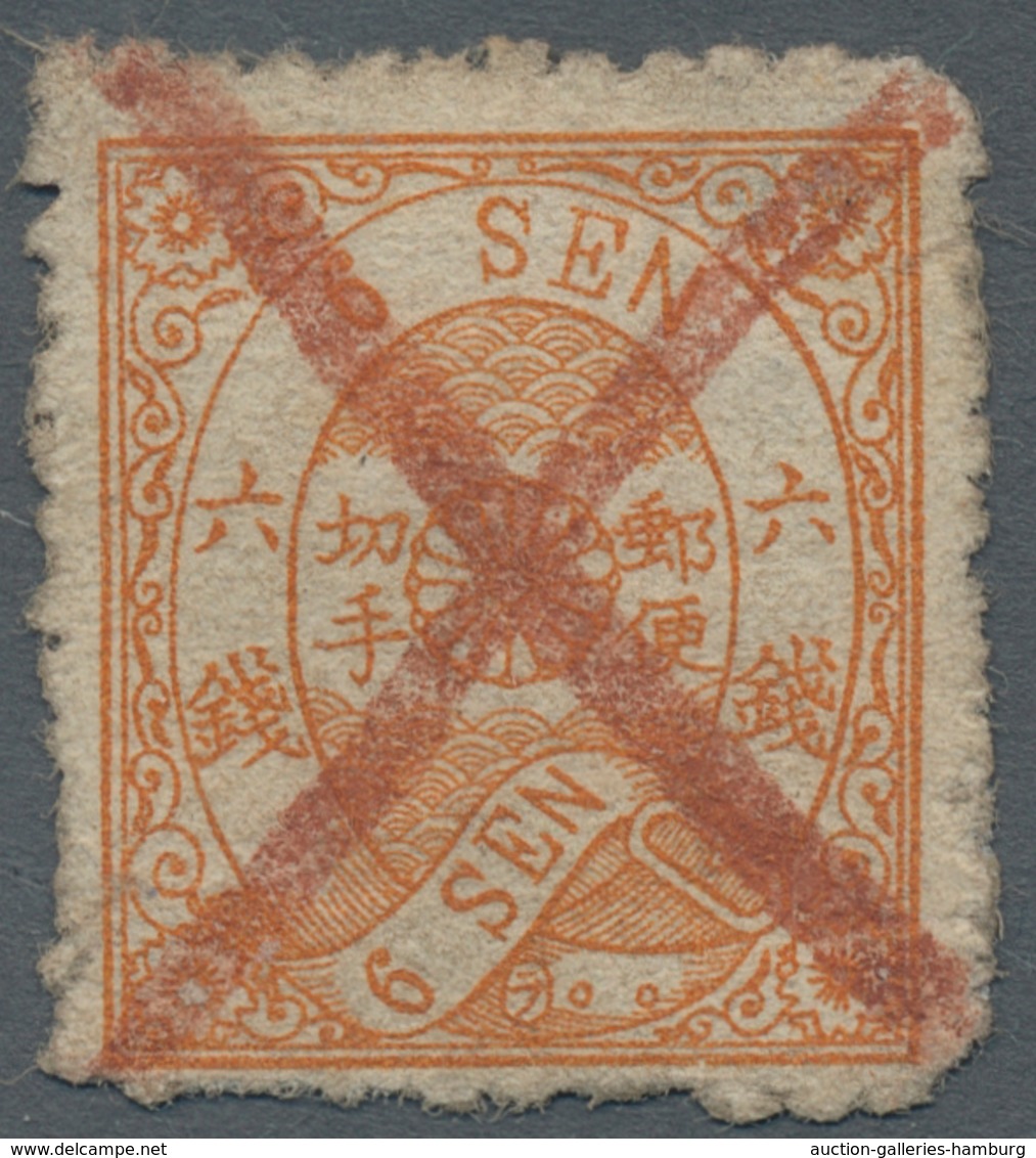 Japan: 1875, Freimarke 6 Sen Orange In Type II Mit Dem Extrem Seltenen Kontrollzeichen 22 Mit Roter - Otros & Sin Clasificación