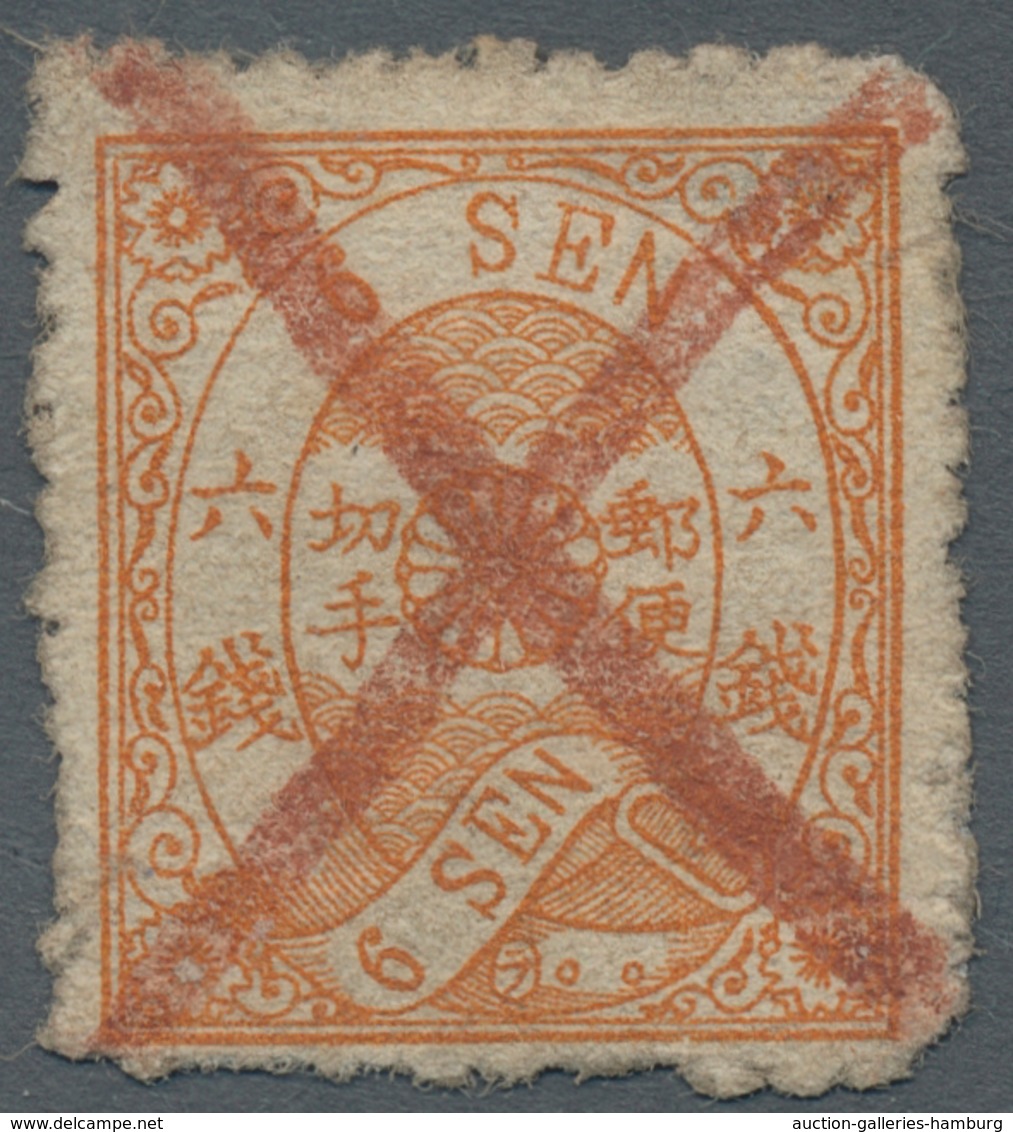 Japan: 1875, Freimarke 6 Sen Orange In Type II Mit Dem Extrem Seltenen Kontrollzeichen 22 Mit Roter - Andere & Zonder Classificatie