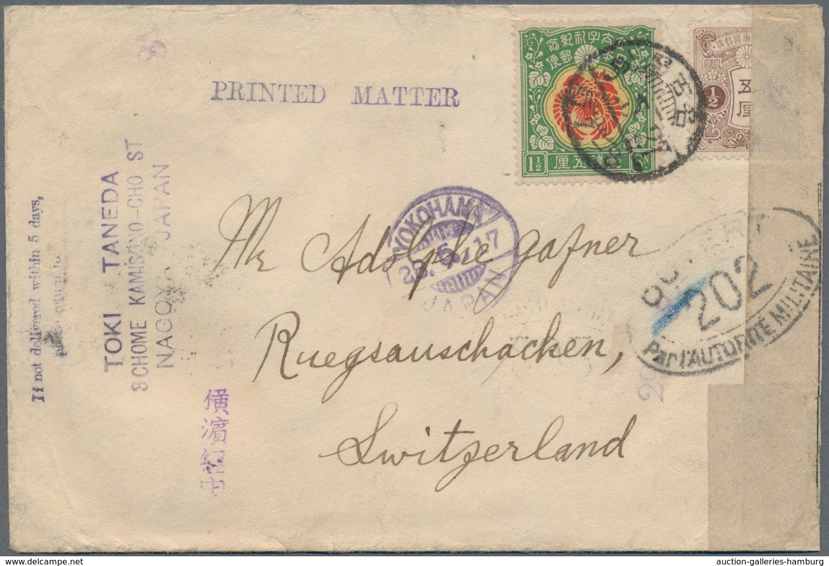 Japan: 1917/29, Covers To Switzerland (3) Or Finland (1): Printed Matter With French Censor Tape, Re - Other & Unclassified